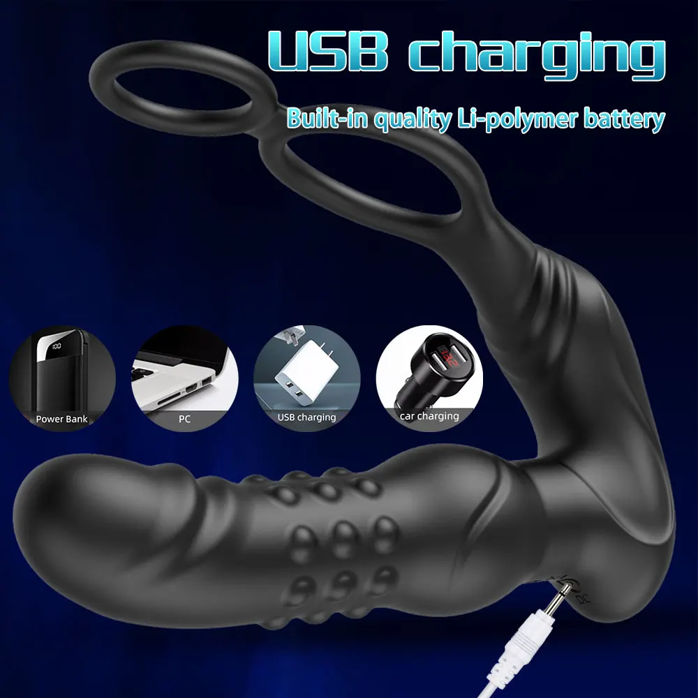 3 IN 1 Anal Vibrator Prostate Massage Stimulator with 10 Wiggle & 10 Vibration Modes