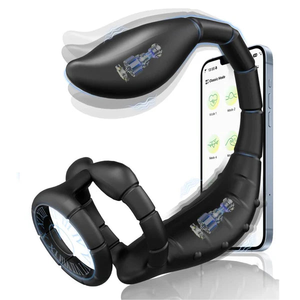 Dual Penis Ring Prostate Massager Anal Vibrator Butt Plug with 9 Vibration Modes