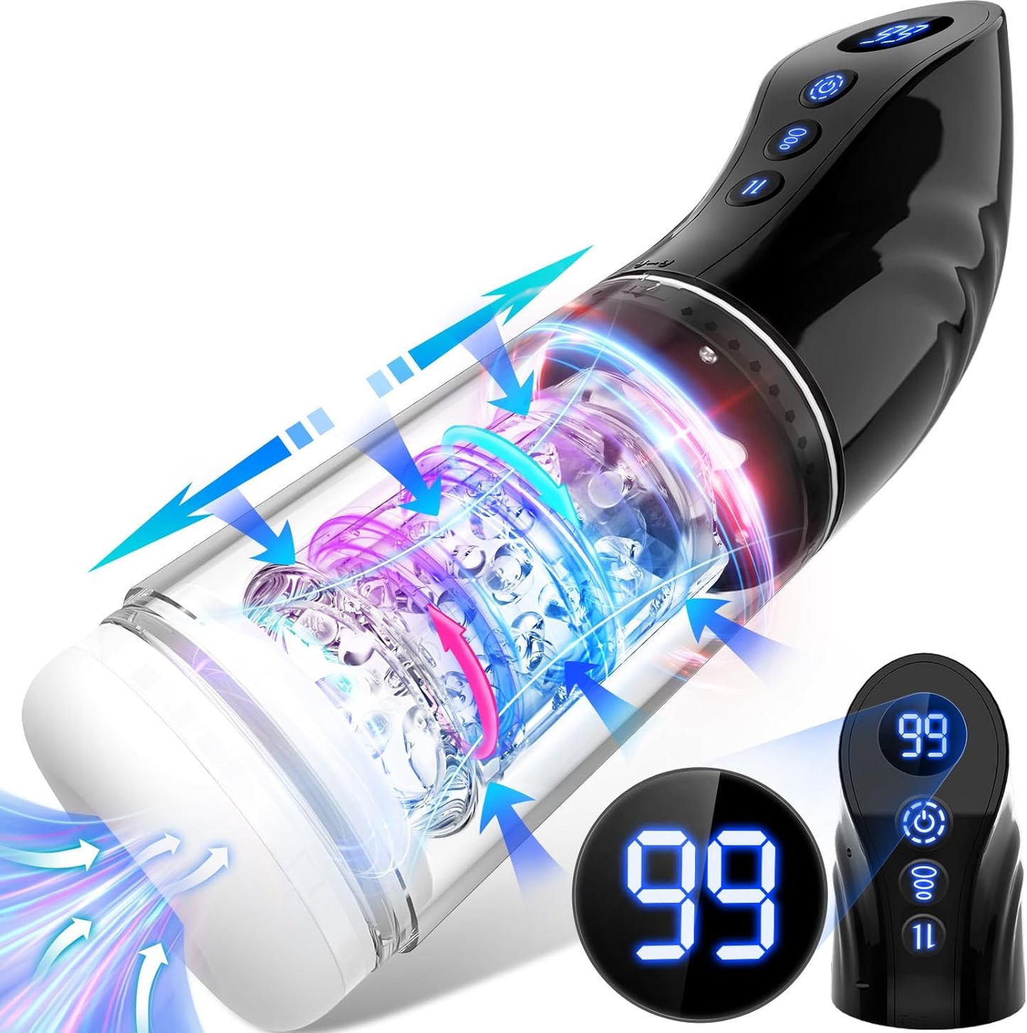 Masturbateur masculin à aspiration automatique, écran LCD 3 en 1, 9 poussées, rotations et aspiration