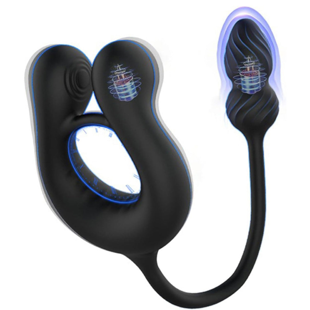 2 IN 1 Penis Ring Vibrator Anal Plug Butt Cockring with 10 Vibrations & Telescope