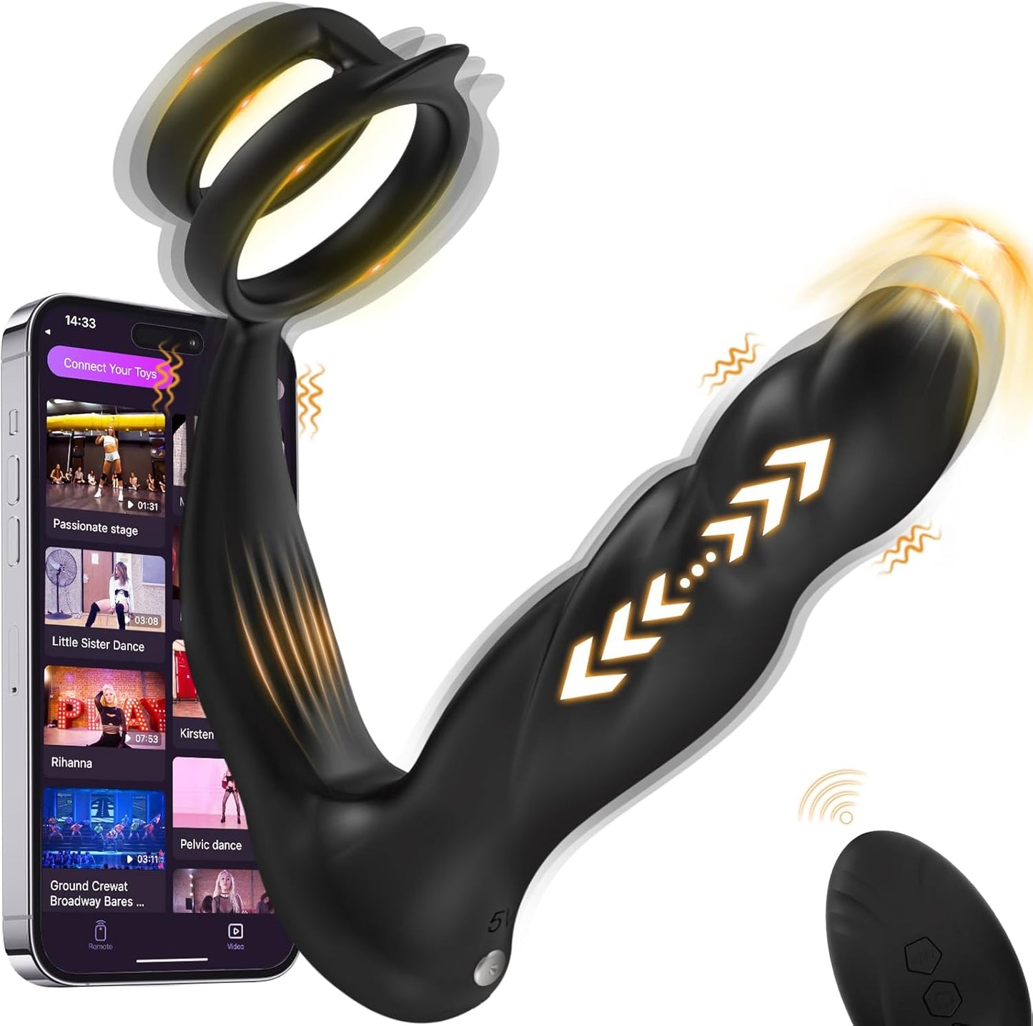 5 IN 1 Prostate Massager Anal Vibrator Penis Ring with 10 Vibrating Thrusting Modes