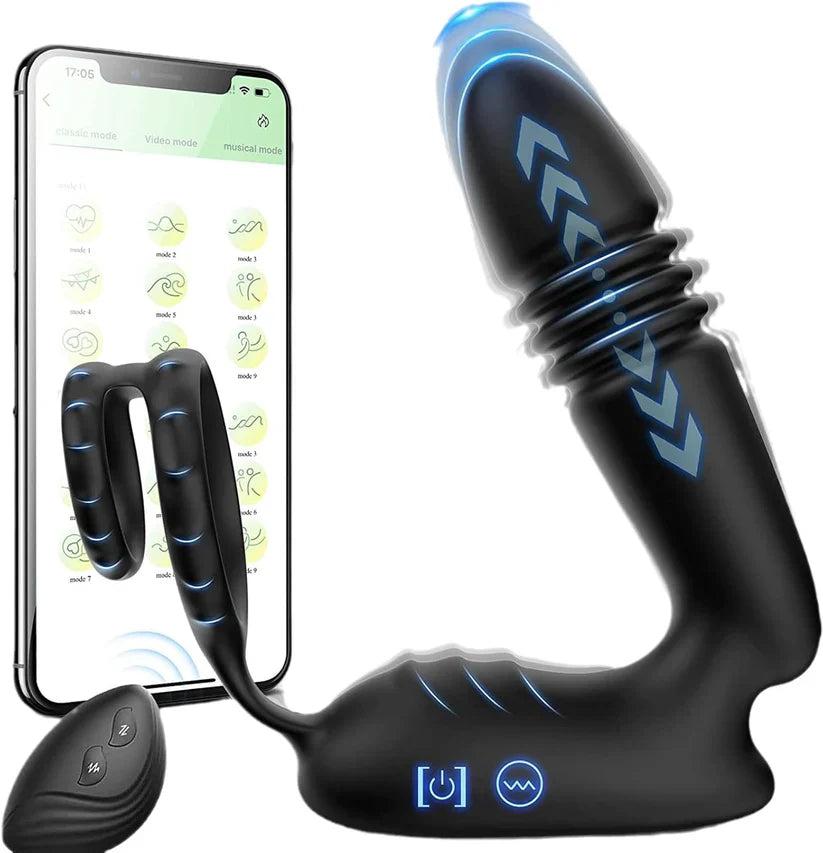 3 IN 1 Anal Vibrator Prostate Stimulator Massager with 9 Telescopic & 9 Vibration Modes