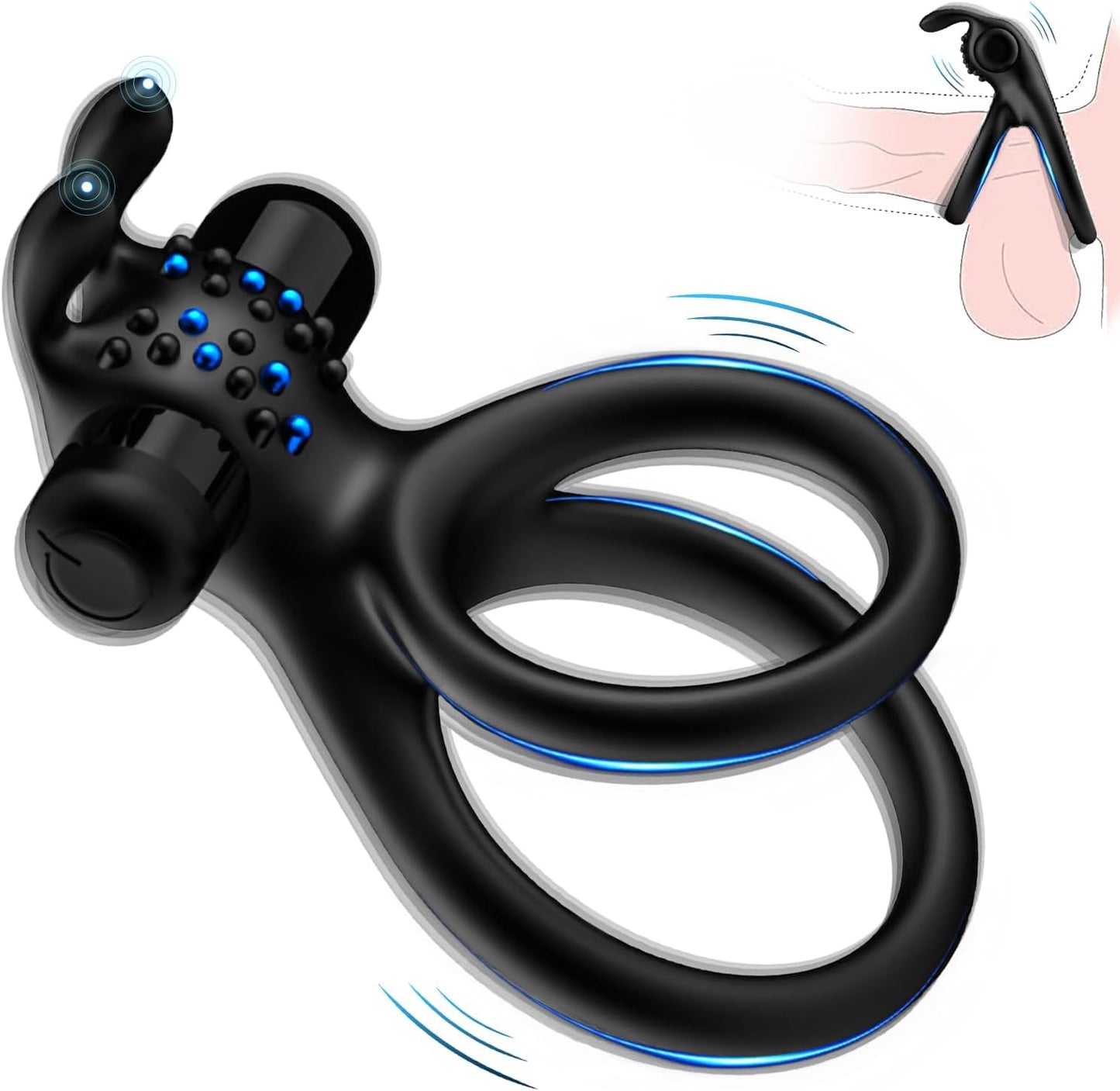 Dual Vibrating Cock Penis Ring Vibrators with Rabbit Ears