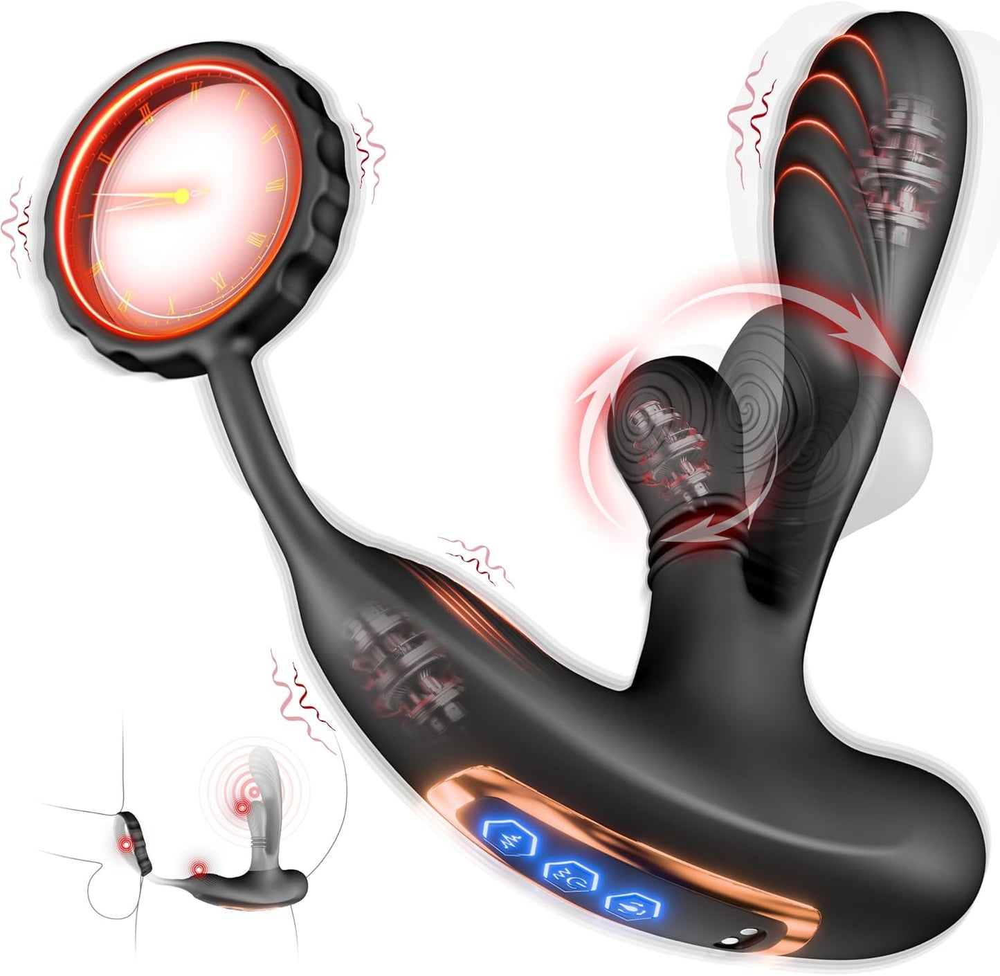 Anal Vibrator Prostate Massager Cock Ring with 10 Kneading Modes & 10 Vibrating Modes