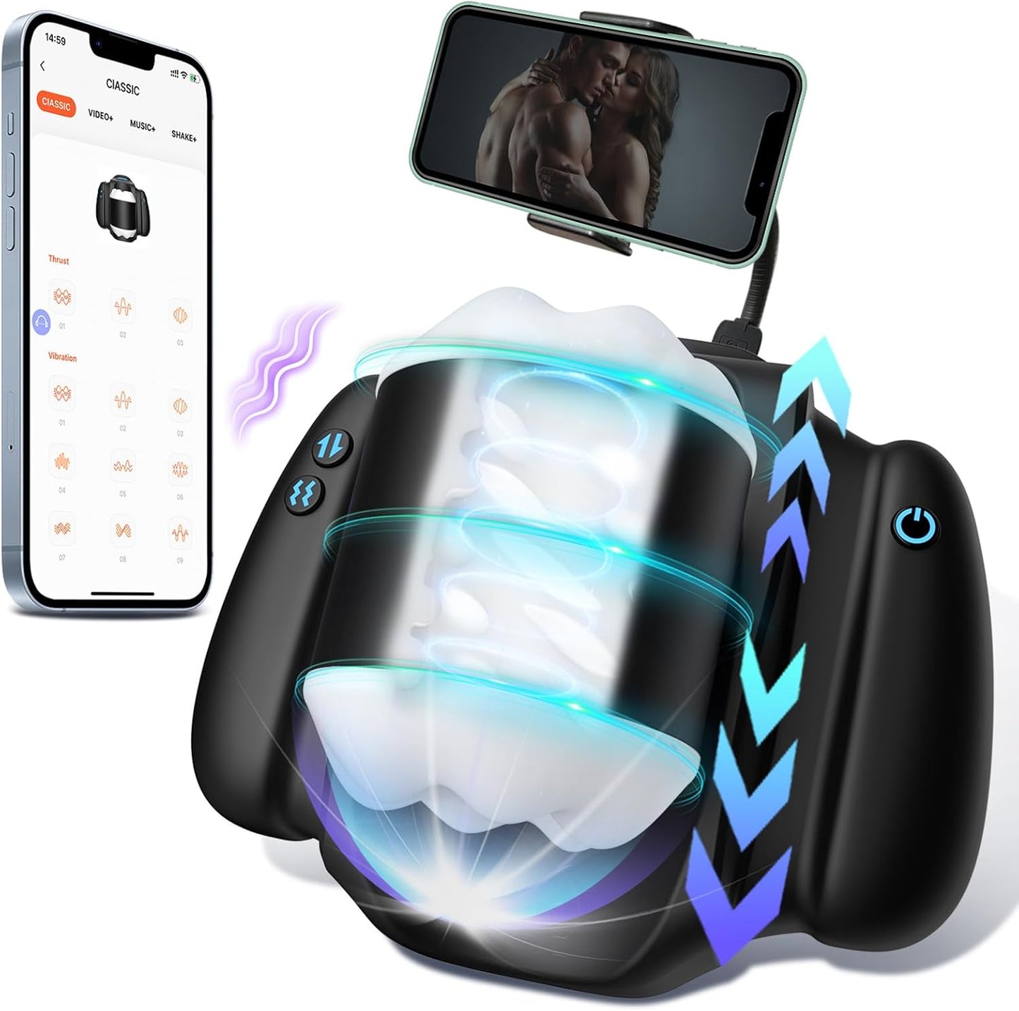 Electric Masturbator Penis Trainer Sex Machine with 3 Telescopic Functions & 9 Vibrations