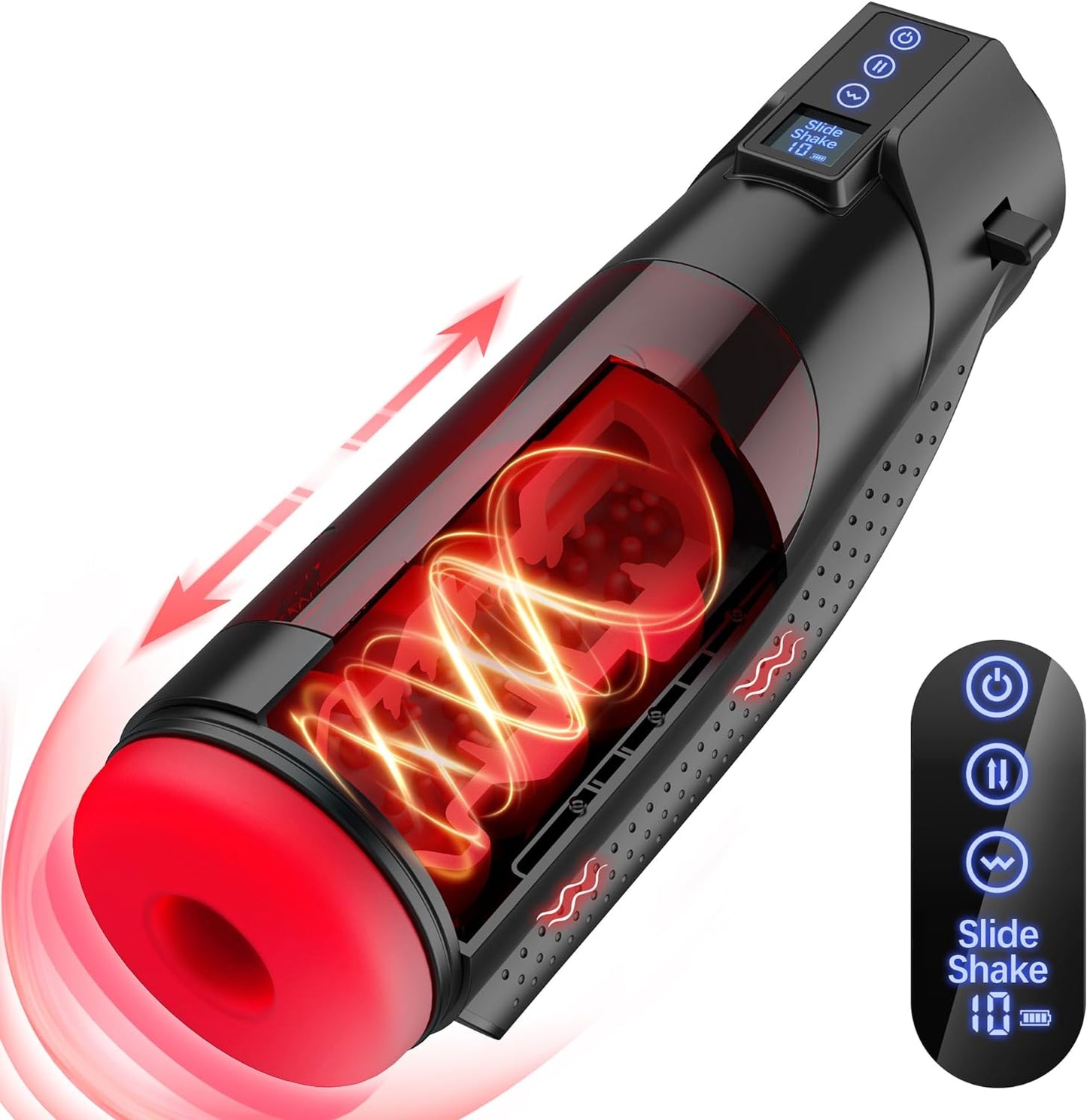 Masturbateur masculin automatique à écran LCD avec 10 vibrations et 8 poussées