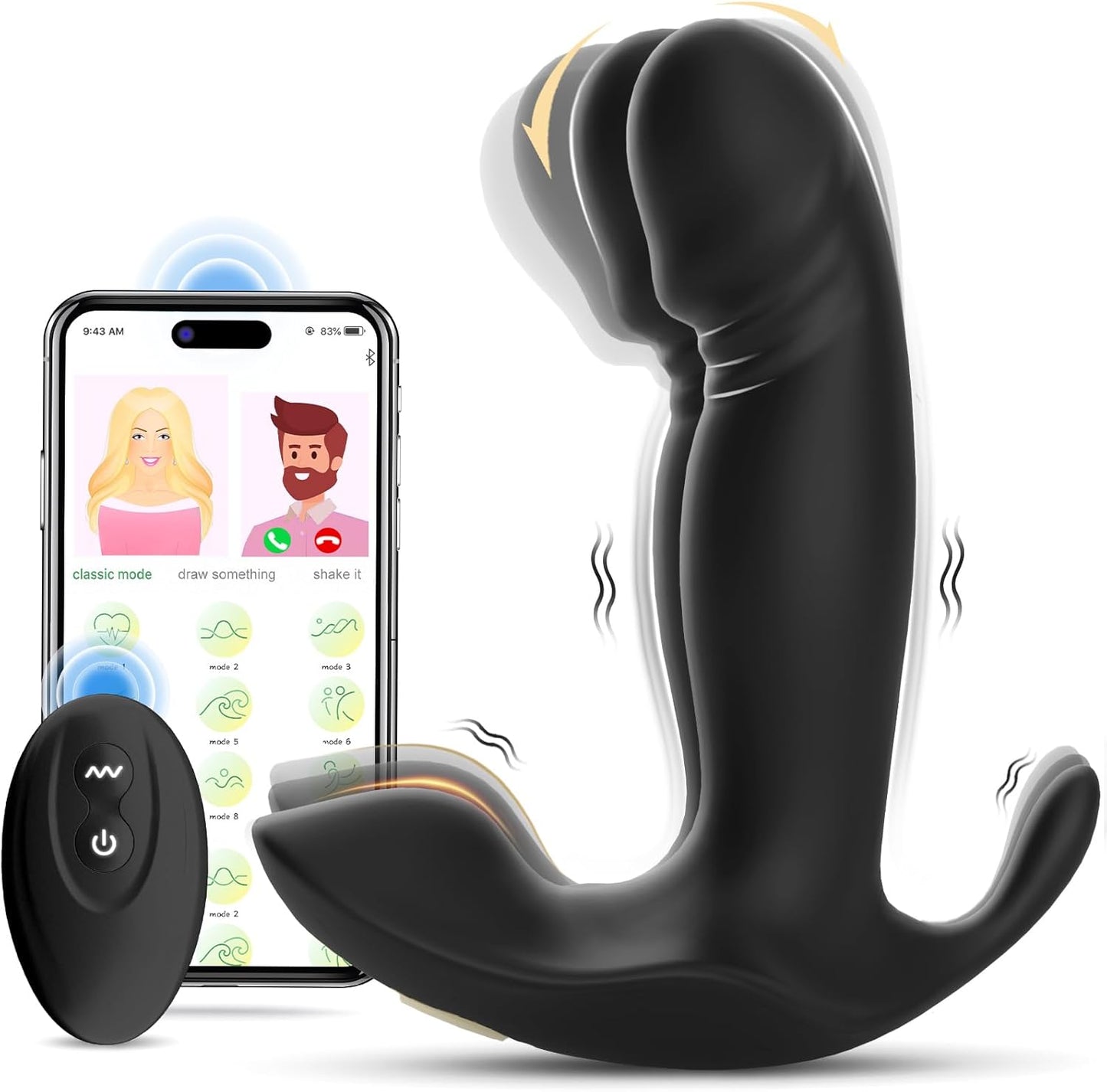 Wearable Anal Vibrator Prostate Massager Stimulator with 10 Wiggling & Vibrating Modes