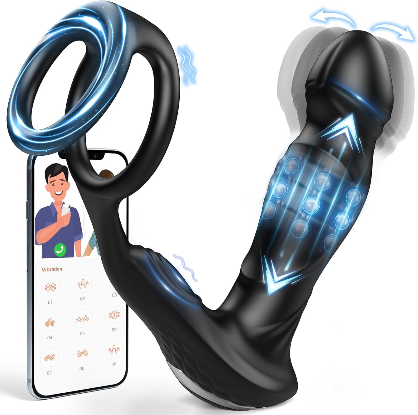 3 IN 1 Prostate Massager Anal Vibrator with 9 Vibrating & Wiggling & Swinging Modes