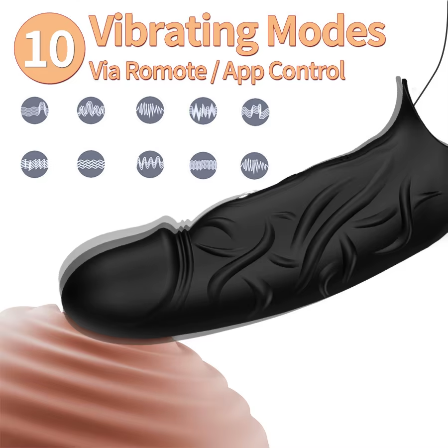 Black Reusable Penis Ring Cook Rings Extender with Intense Motor 10 Vibrator