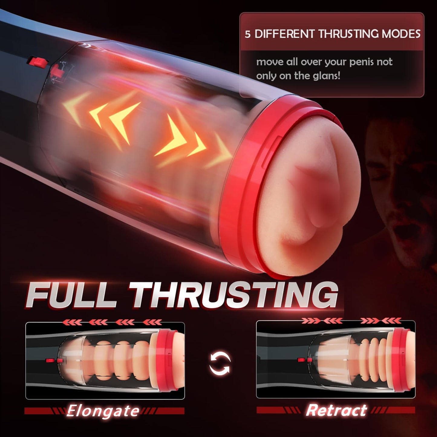 Tasse de masturbateurs masculins à 360 ° avec 5 modes télescopiques et 10 modes de vibrations