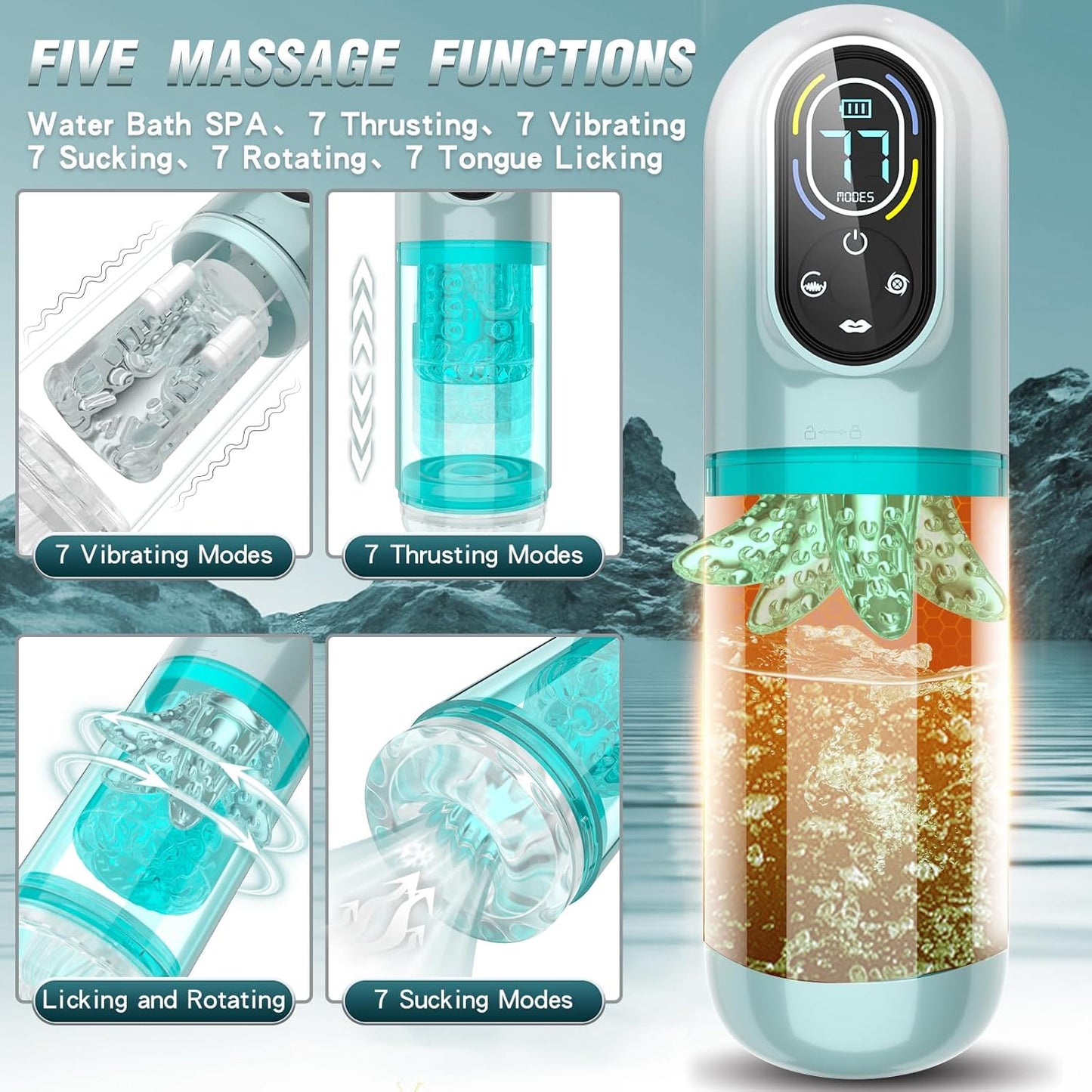 6 IN 1 Automatic Masturbator Penis Pump with 7 Sucking & Vibrating & Thrusting & Rotating & Licking