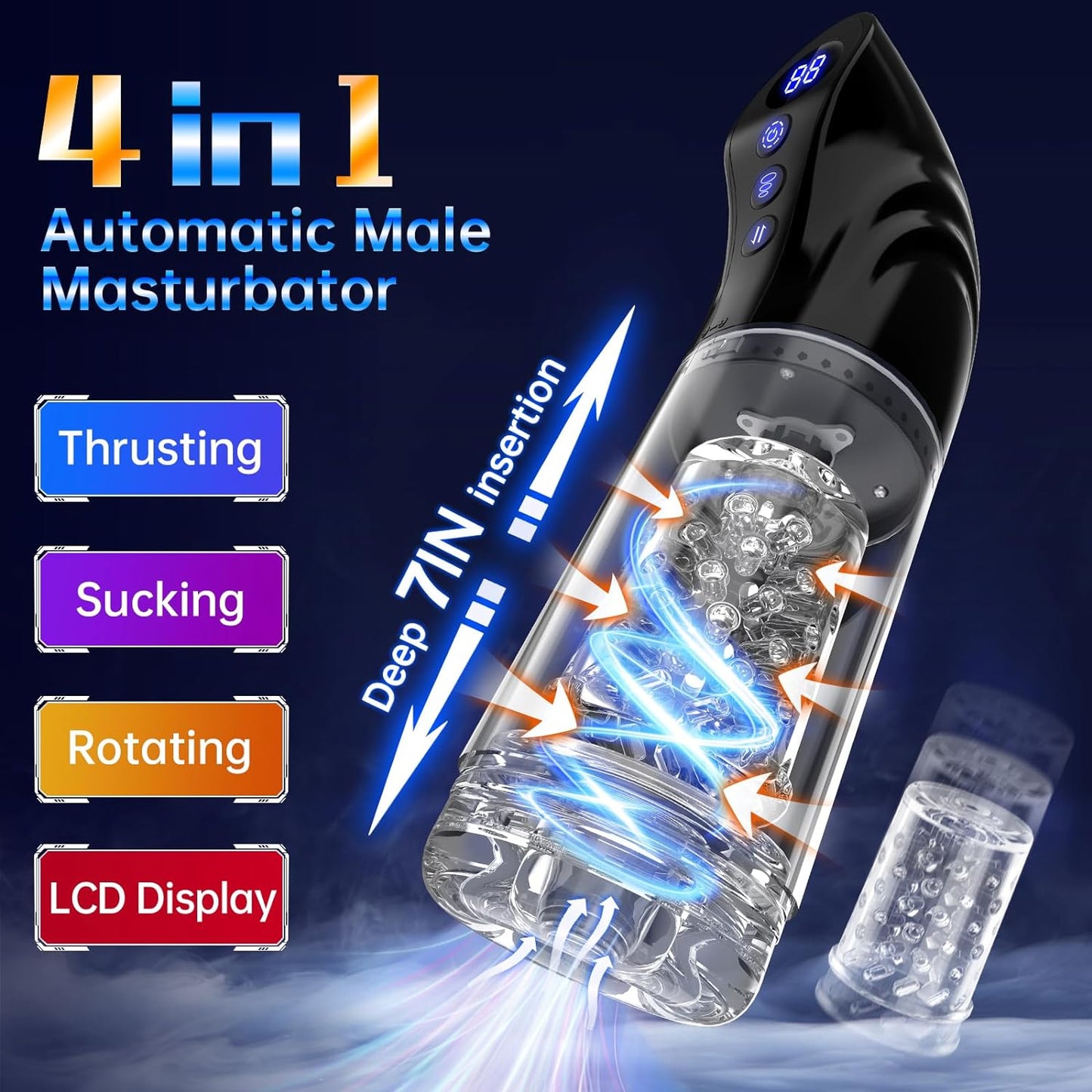 Masturbateur masculin à aspiration automatique, écran LCD 3 en 1, 9 poussées, rotations et aspiration