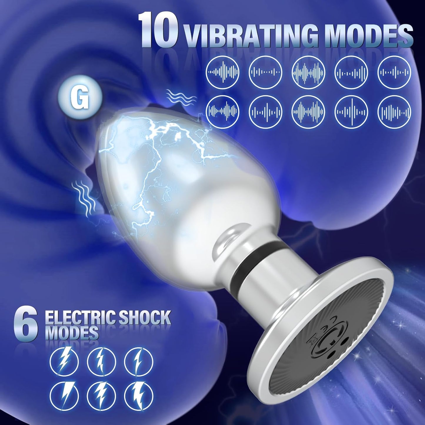 E-stim Metal Anal Plug Prostate Massager with 10 Vibrating & 6 Electric Shock Modes