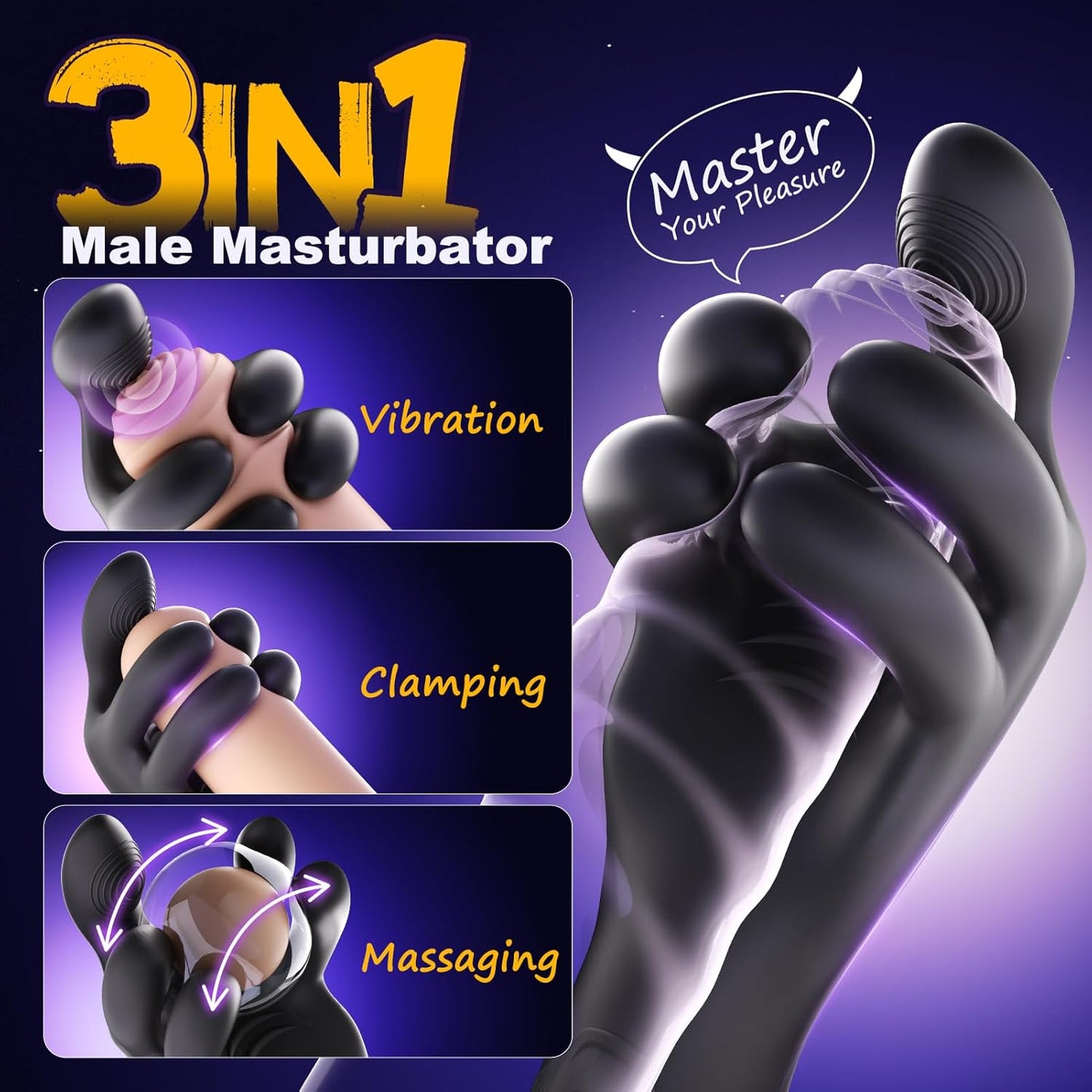 360° Blowjob Training Wrap Penis Trainer Vibrator with 10 Clamping & Vibrating Modes