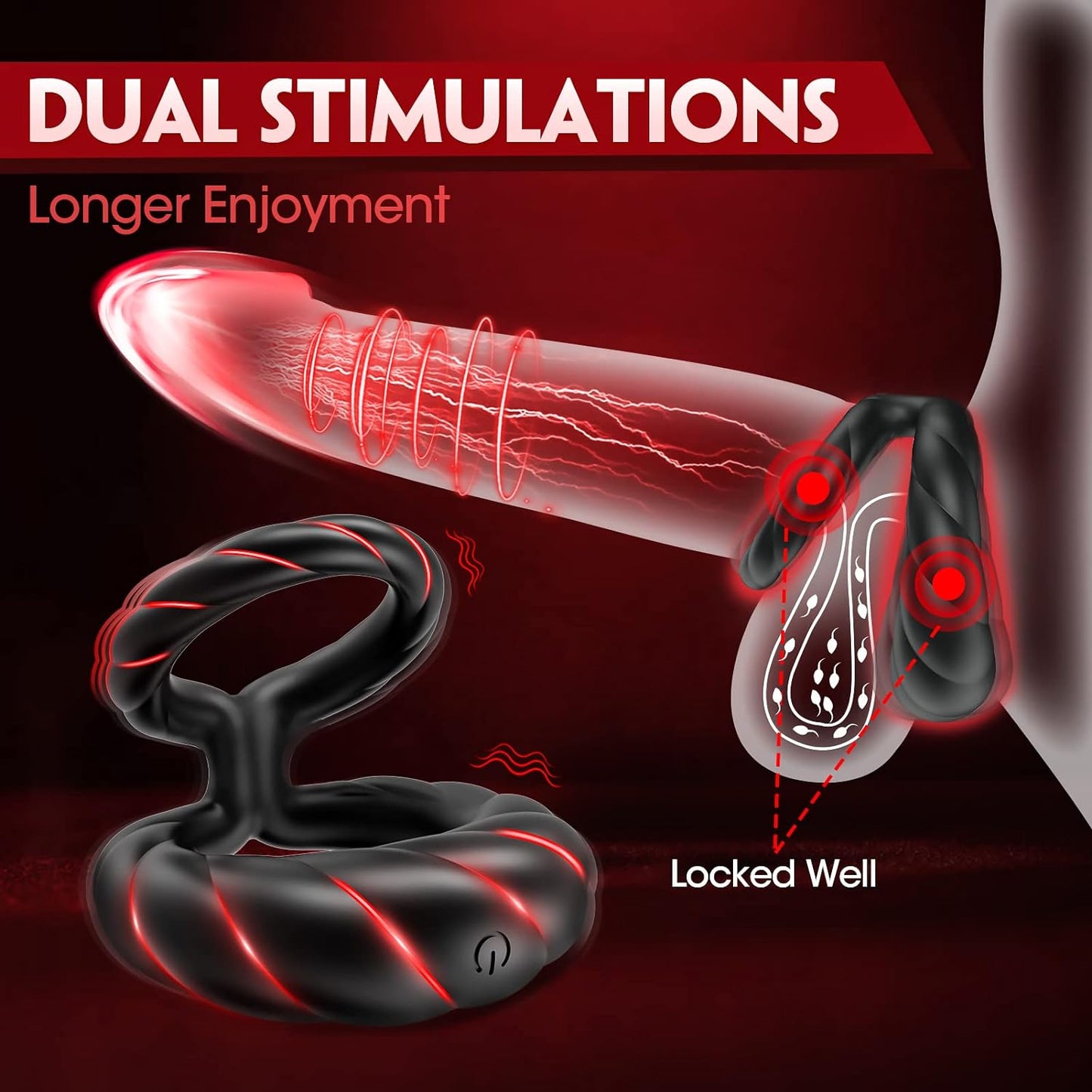 Double Penis Cock Rings Vibrator Masturbator with 10 Powerful Vibration Modes