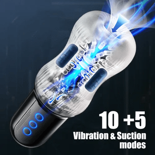 2 IN 1 Automatic Masturbator Penis Trainer Stroker with 10 Vibrations & 5 Sucking