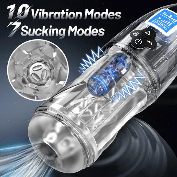 Automatic Masturbator Pocket Pussy Stroker with 10 Vibrating & 7 Sucking & Sexy Moaning