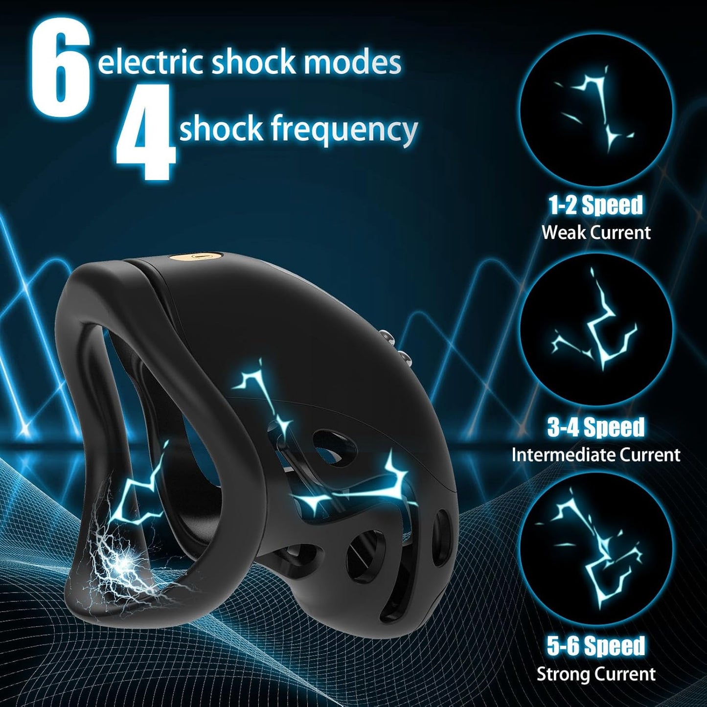 Remote Control Electric Shock Cock Cage Masturbator with 6 e-stim Intensities