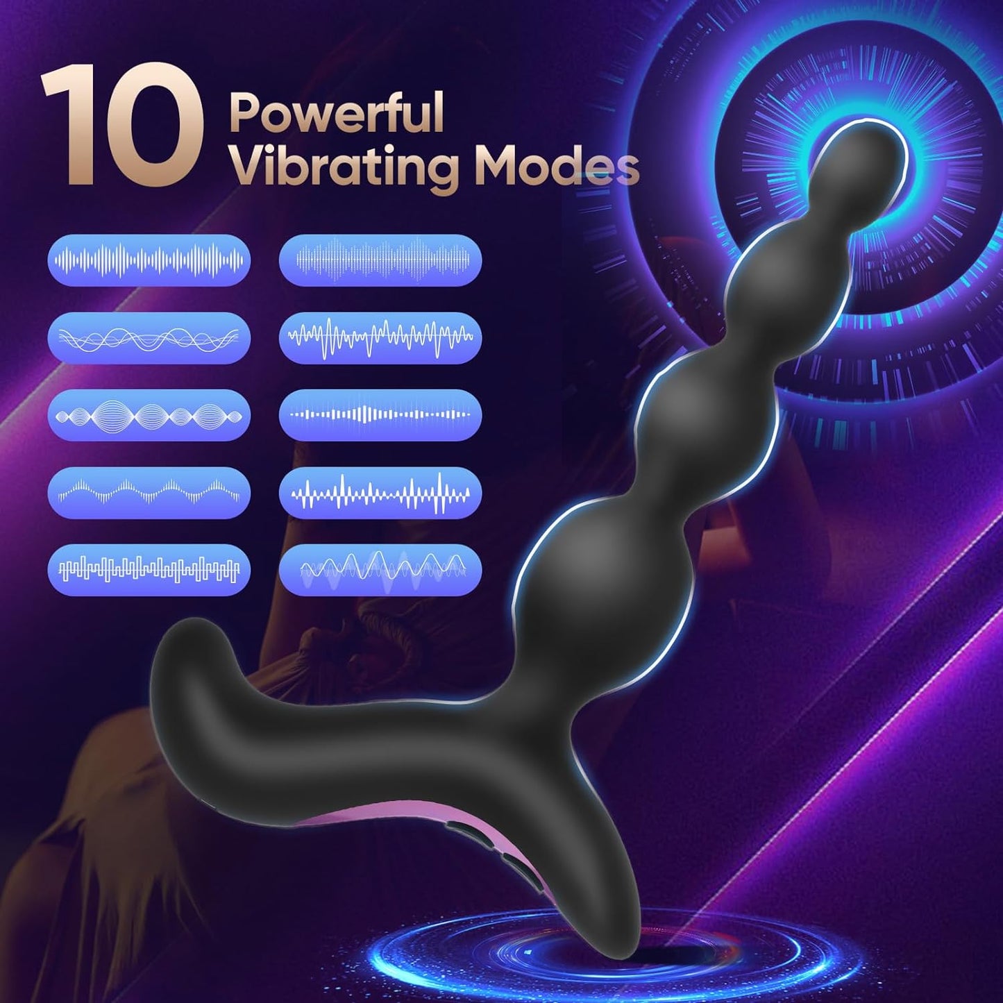 Anal Beads Butt Plug Prostate Massager with 10 Powerful Vibration Modes