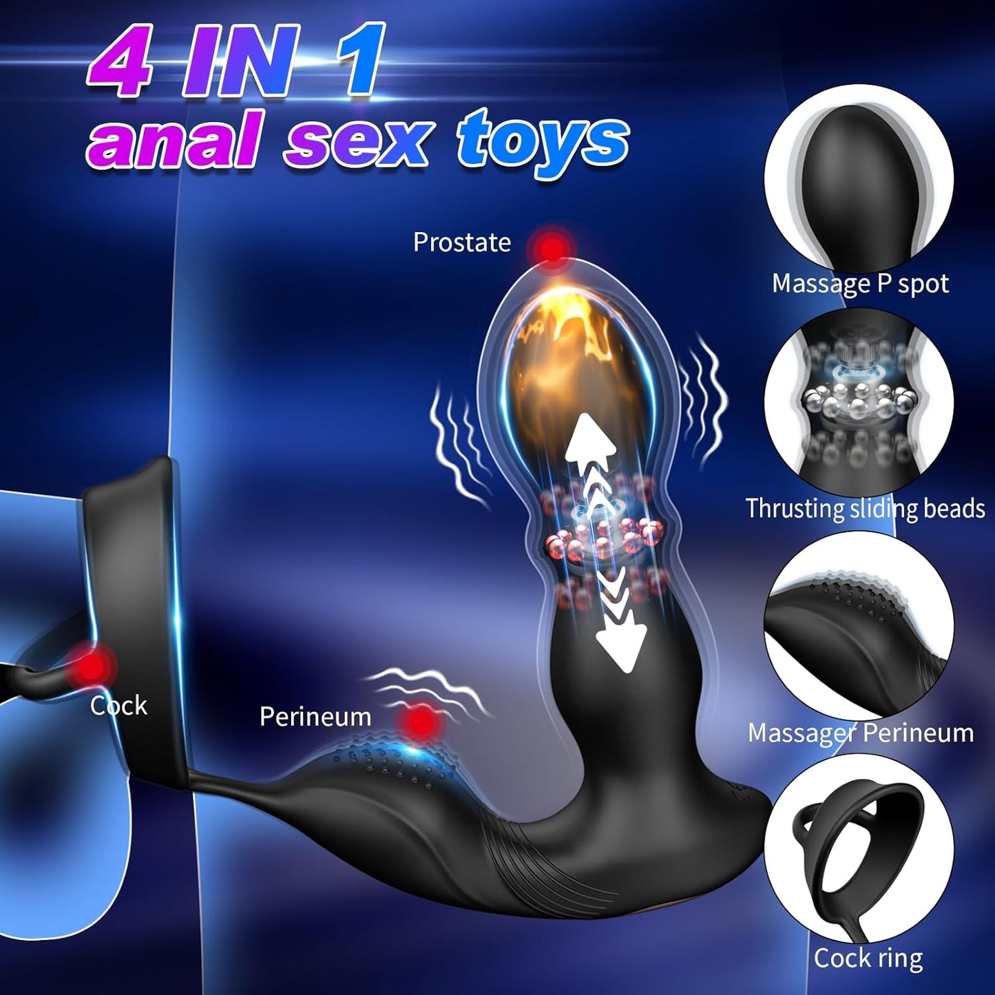 3 IN 1 Anal Plug Vibrator Prostate Massager with 10 + 10 Powerful Stimulation Modes