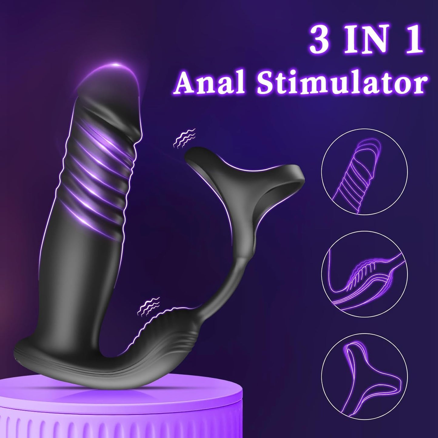 3 in 1 APP Thrusting Anal Stimulator Prostate Massager with 6 * 6 * 6 Modes