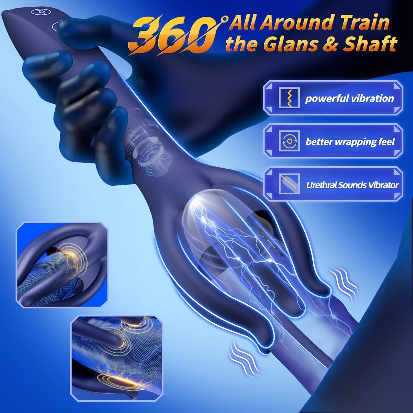 360° Tentacle Wrap Penis Vibrator Stroker with Dilator & 10 Training Vibrating