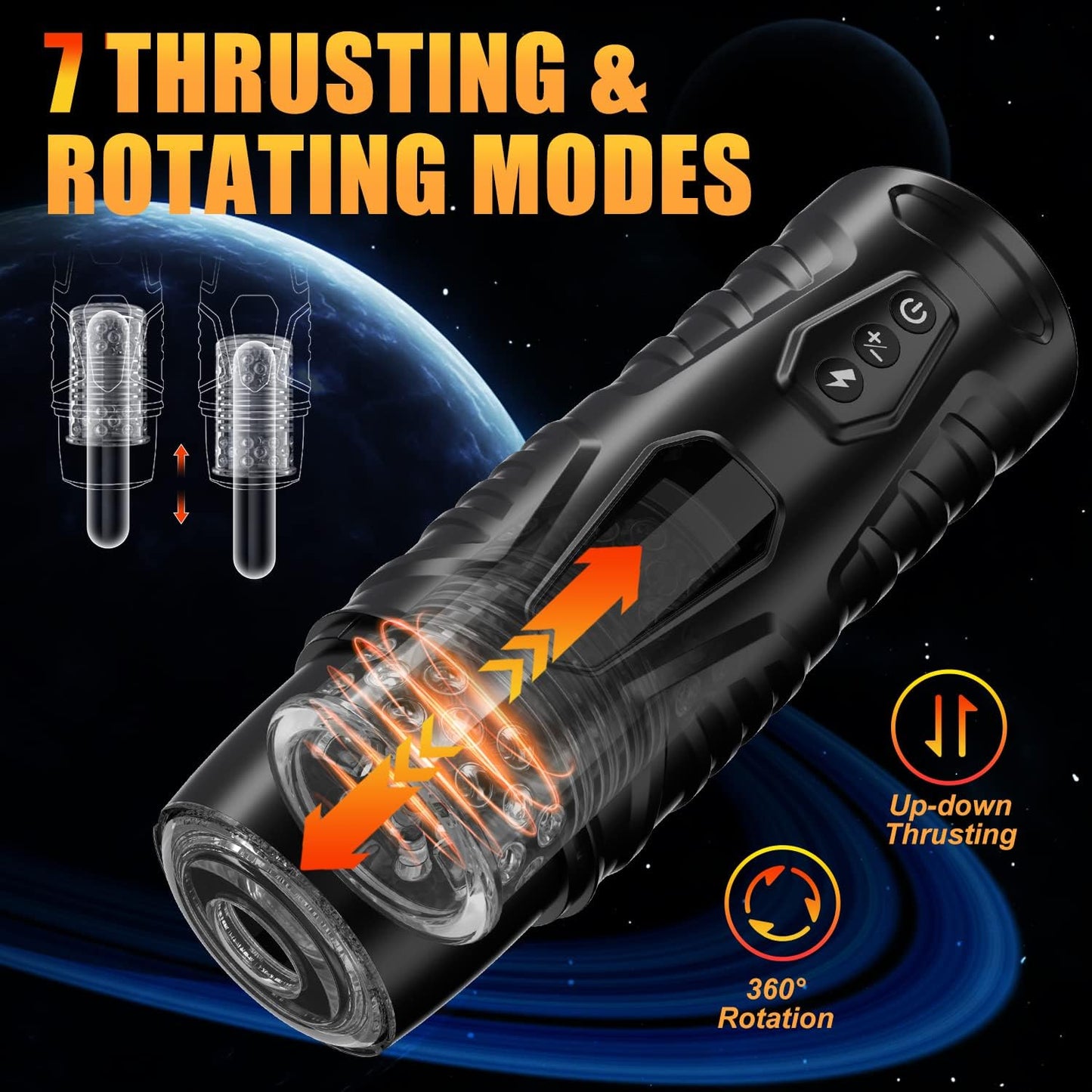 Tasse de masturbateur automatique à rotation à 360° avec 7 modes de rotation de poussée