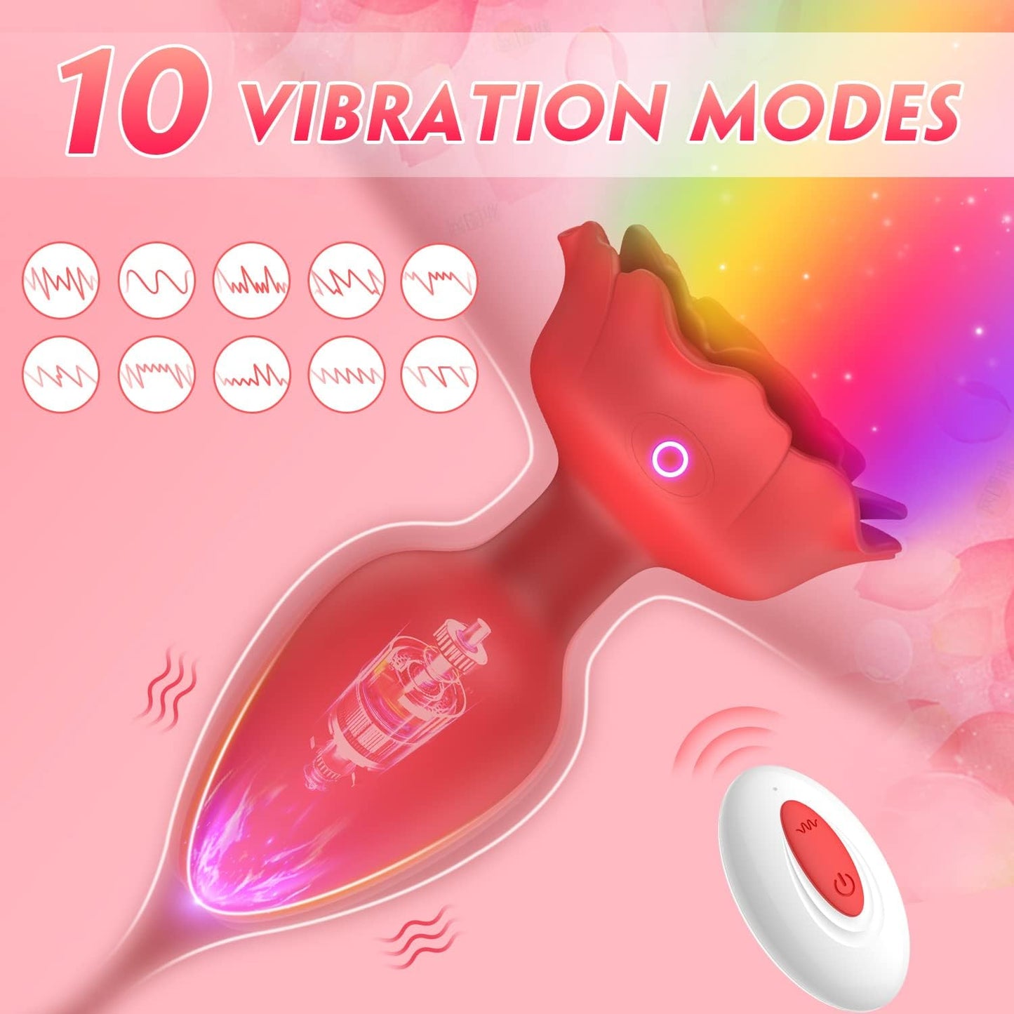 10 modèles de vibration Plug Anal Rose Vibrateur
