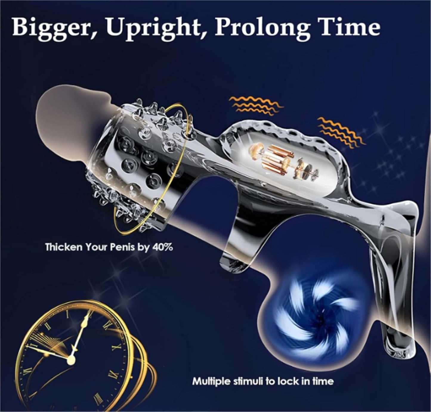 Transparent Penis Sleeve Vibrator Cock Ring Enlargement with 10 Vibration Modes