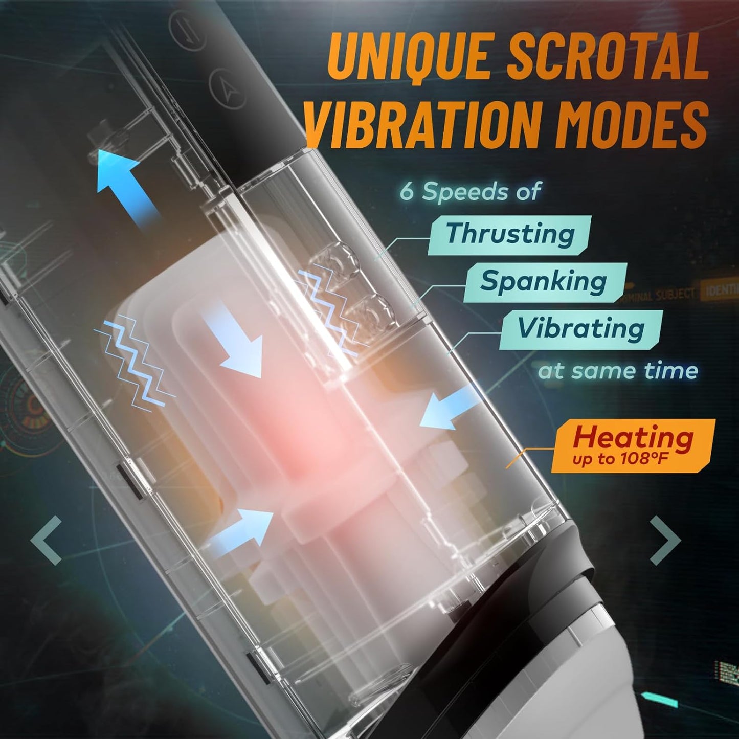 Masturbateur automatique de machine de jeu de sexe avec 6 vibrations scrotales poussant le chauffage