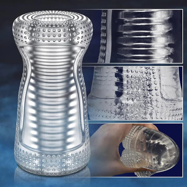 Transparent Portable Pocket Pussy Stroker Male Masturbator with Textured Sleeve