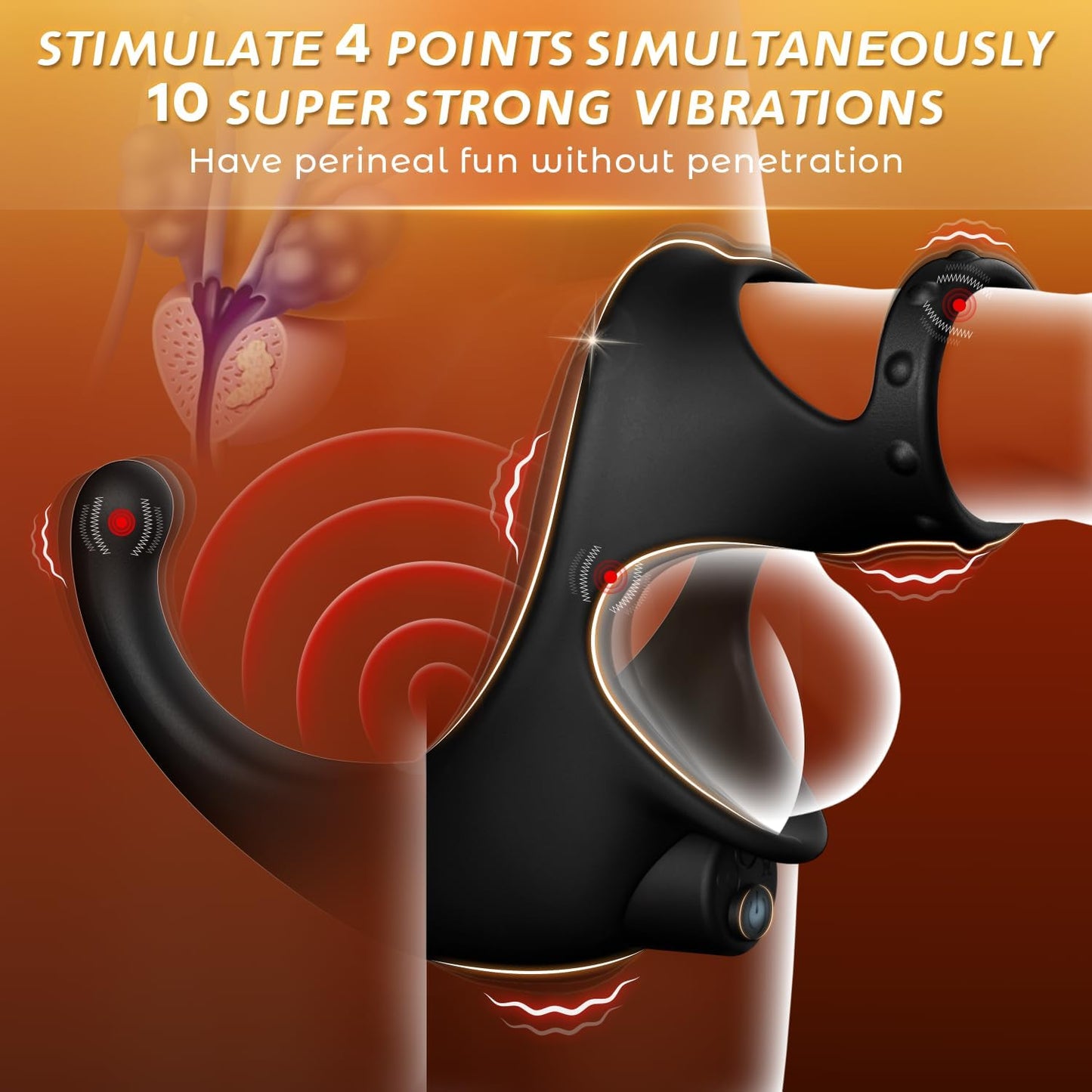 Anal Vibrator Butt Plug Penis Ring Stimulator Male Sex Toys with 10 Vibration Modes