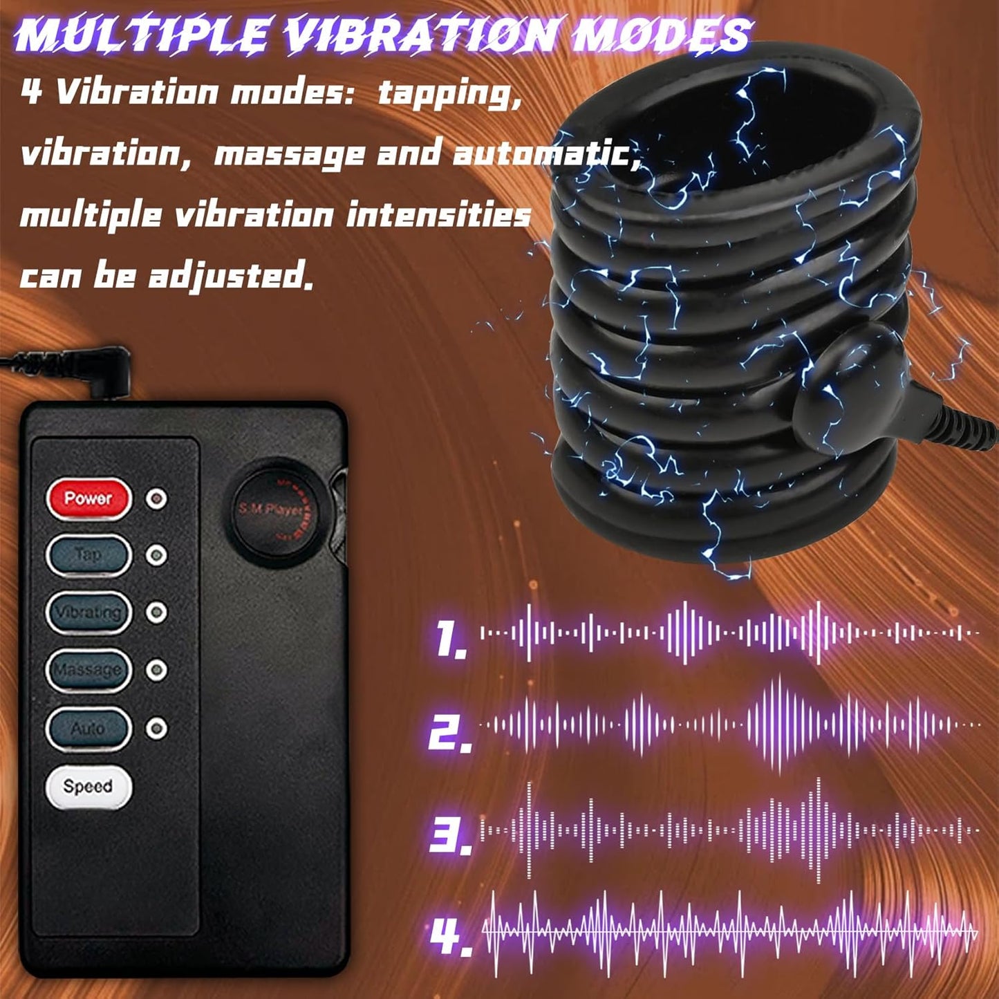 E-stim Testicle Crusher Penis Ring Chastity Ball Restraint with 4 Electric Shock Modes