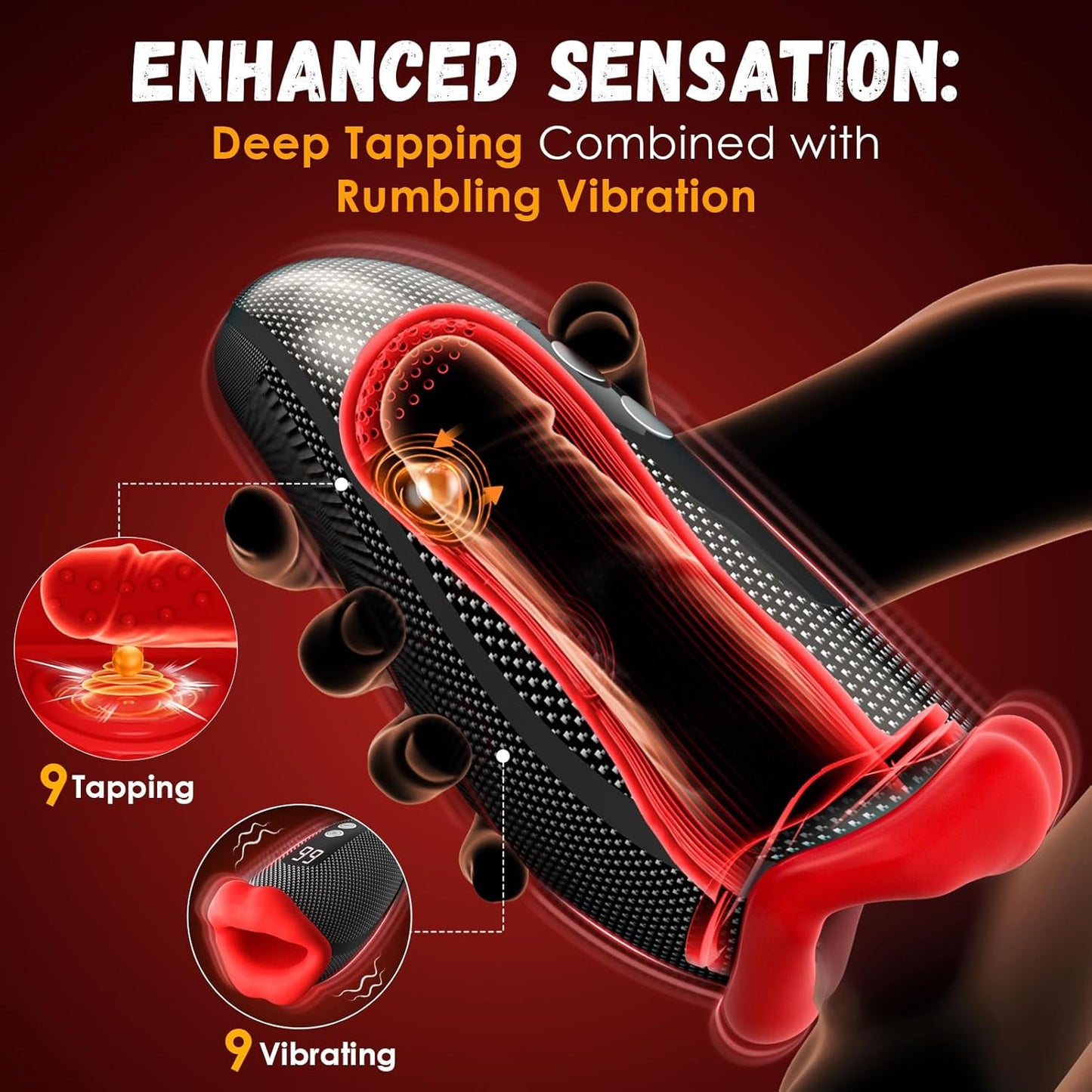 360° Wrapped Deep Throat Automatic Masturbator Stroker with 9 Tapping & Vibrating