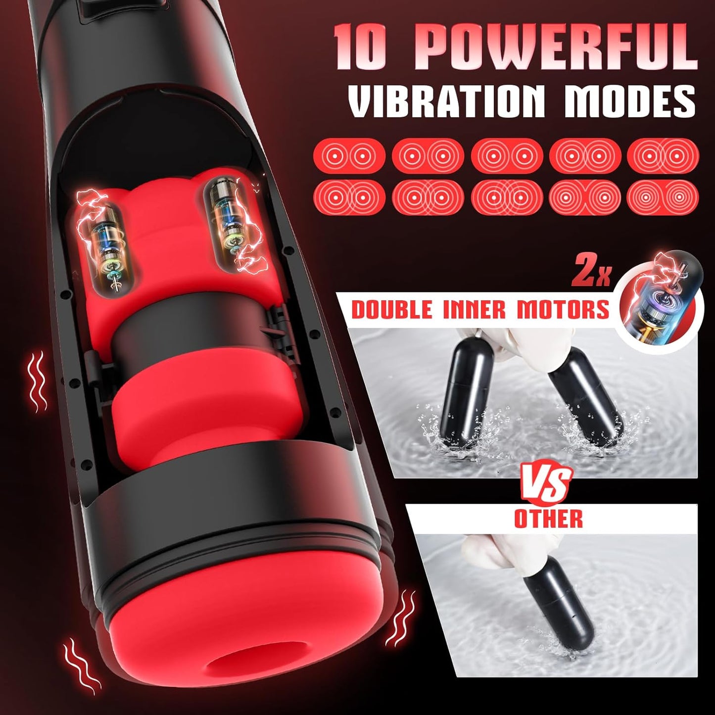 Masturbateur masculin automatique à écran LCD avec 10 vibrations et 8 poussées