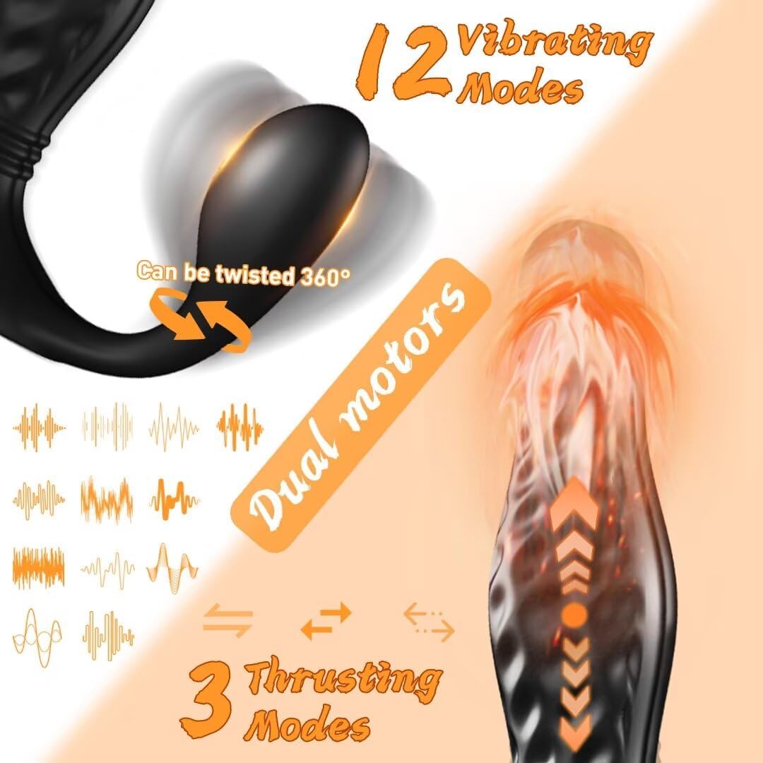 Anal Plug Prostate Massager Butt Plug with 12 Vibration & 3 Thrusting Modes