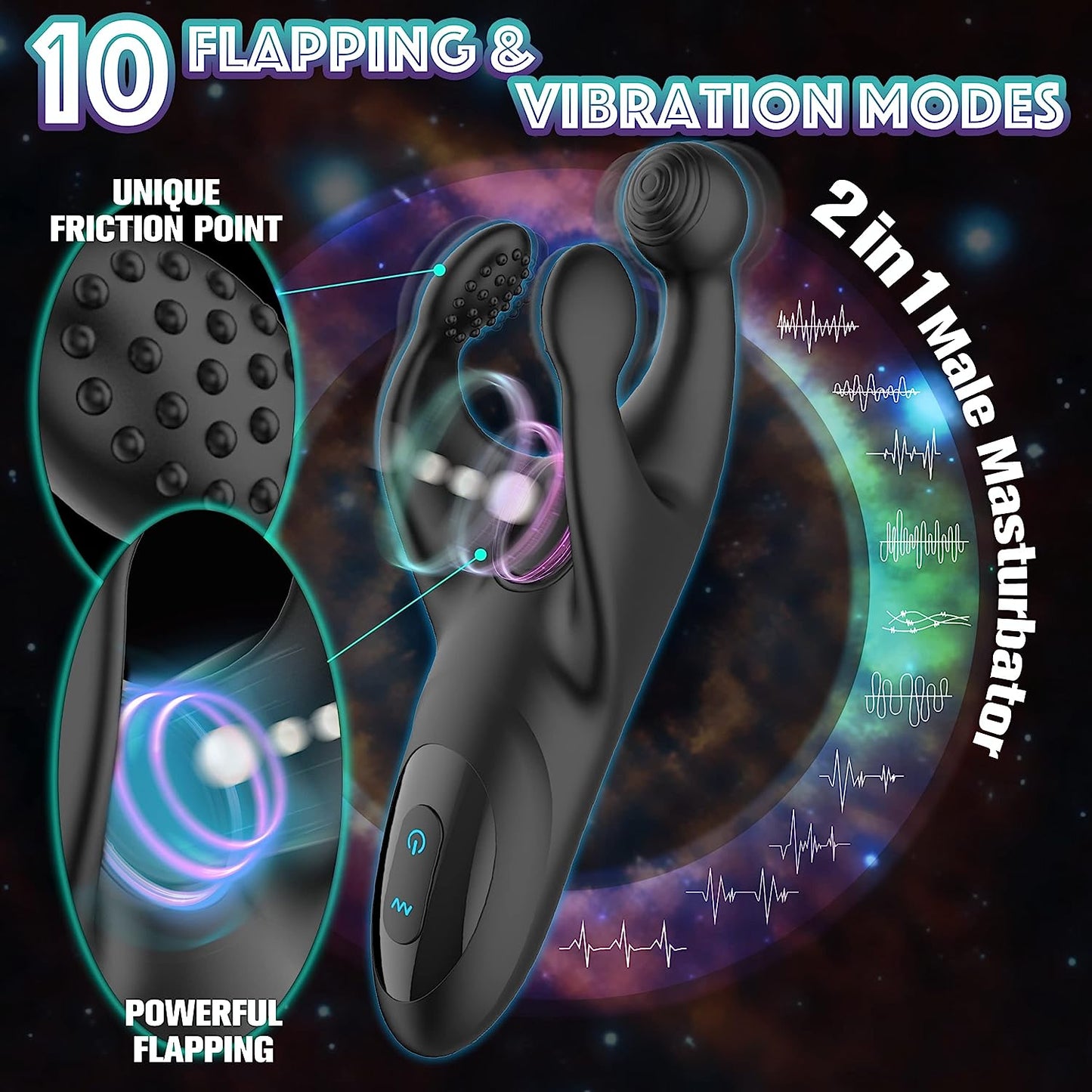 Vibrateur de pénis masturbateur à battement 2 en 1 avec 10 battements et 10 vibrations puissantes