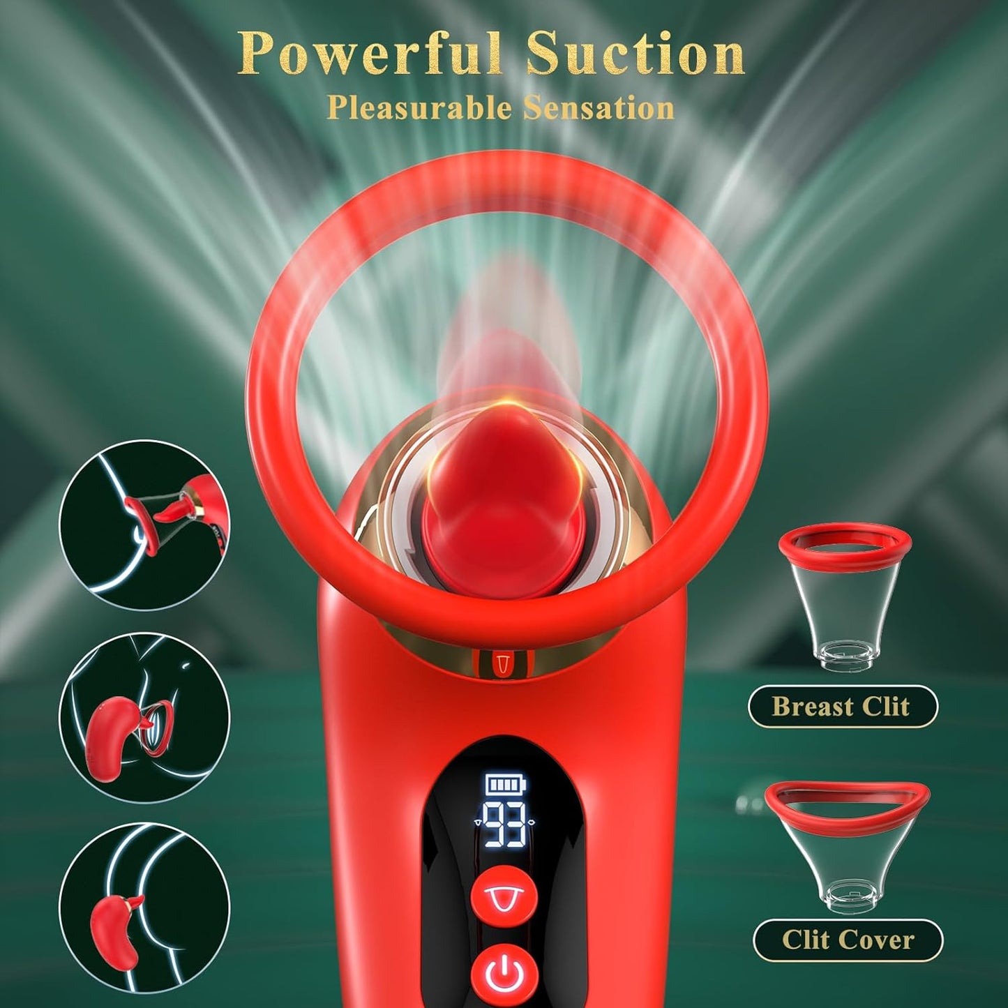 5 IN 1 Rose Vibrator G spot Stimulator with 3 Sucking & 9 Tongue Licking & Vibrating Modes