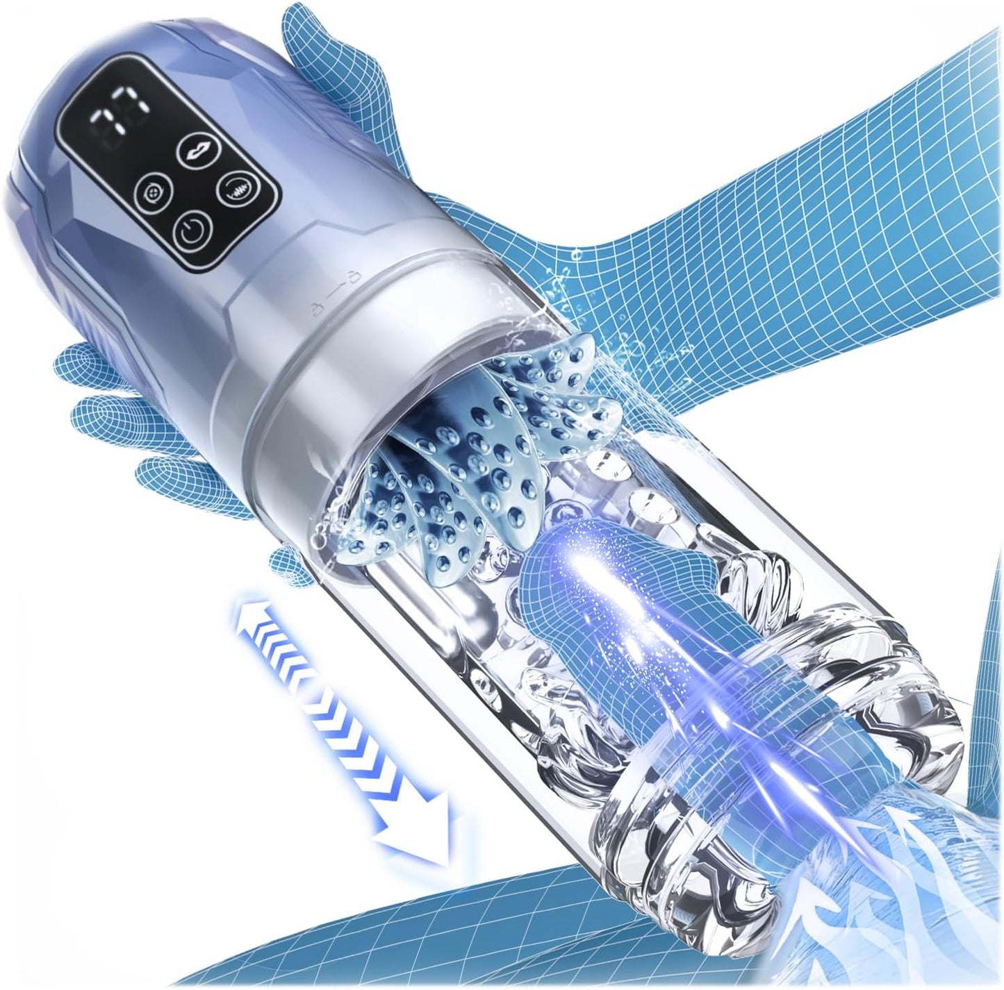 Automatic Masturbator Penis Pump Stroker with 7 Sucking Vibrating Thrusting Rotating Licking