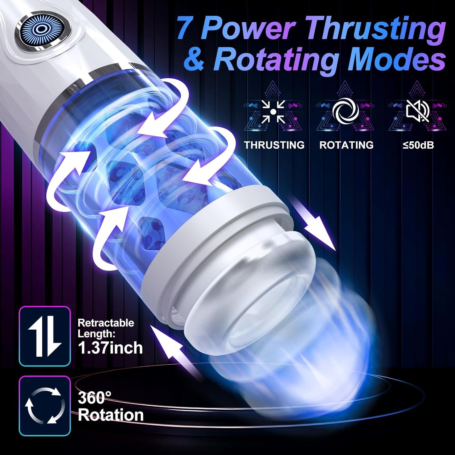 Masturbateur masculin automatique multifonction avec 7 modes de poussée et de rotation