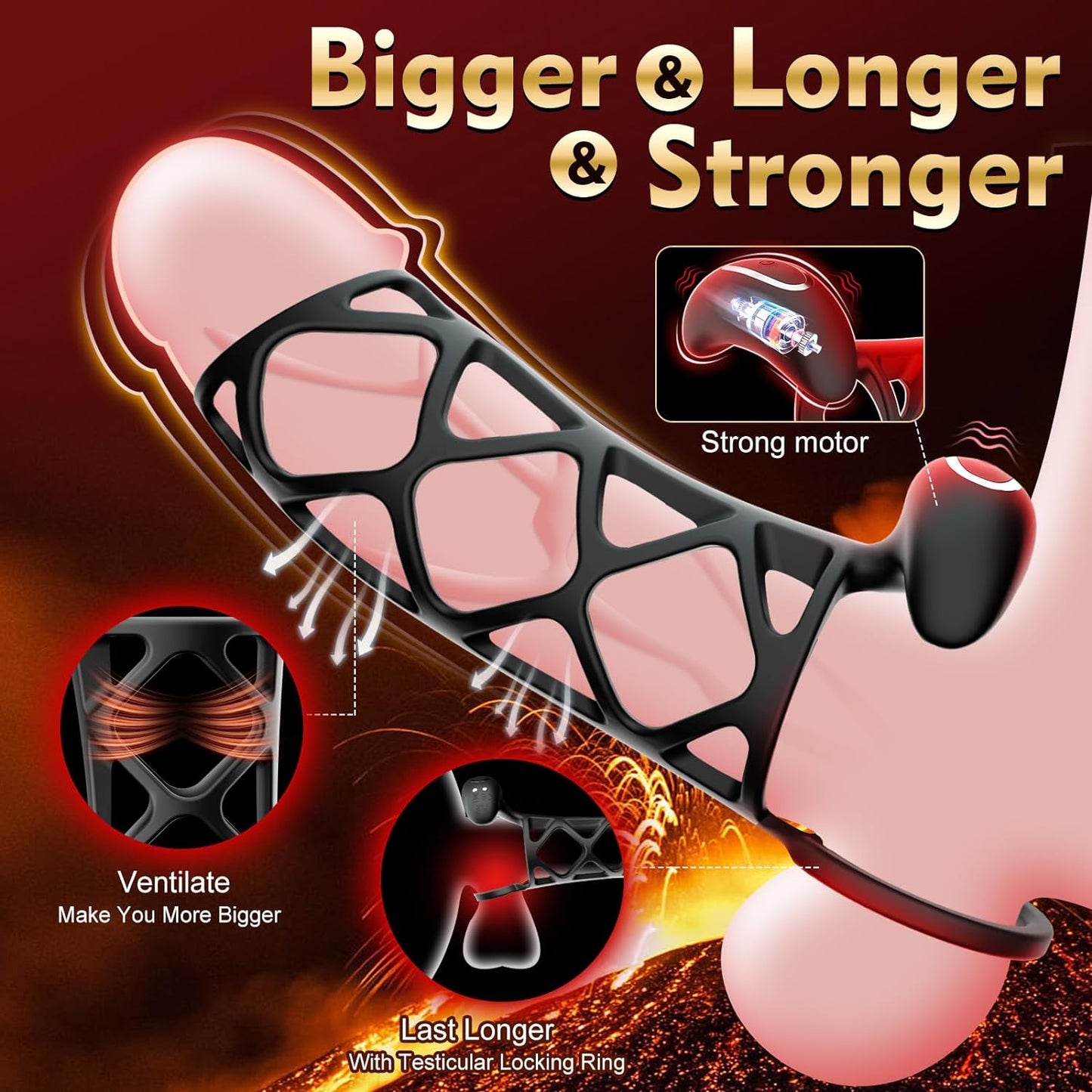 Penis Ring Cock Sleeve Penis Vibrator Extender with 10 Vibration Modes