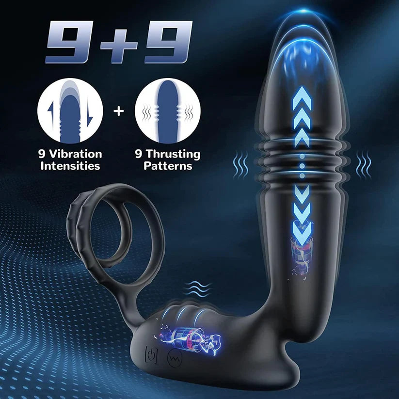 3 IN 1 Anal Vibrator Prostate Stimulator Massager with 9 Telescopic & 9 Vibration Modes