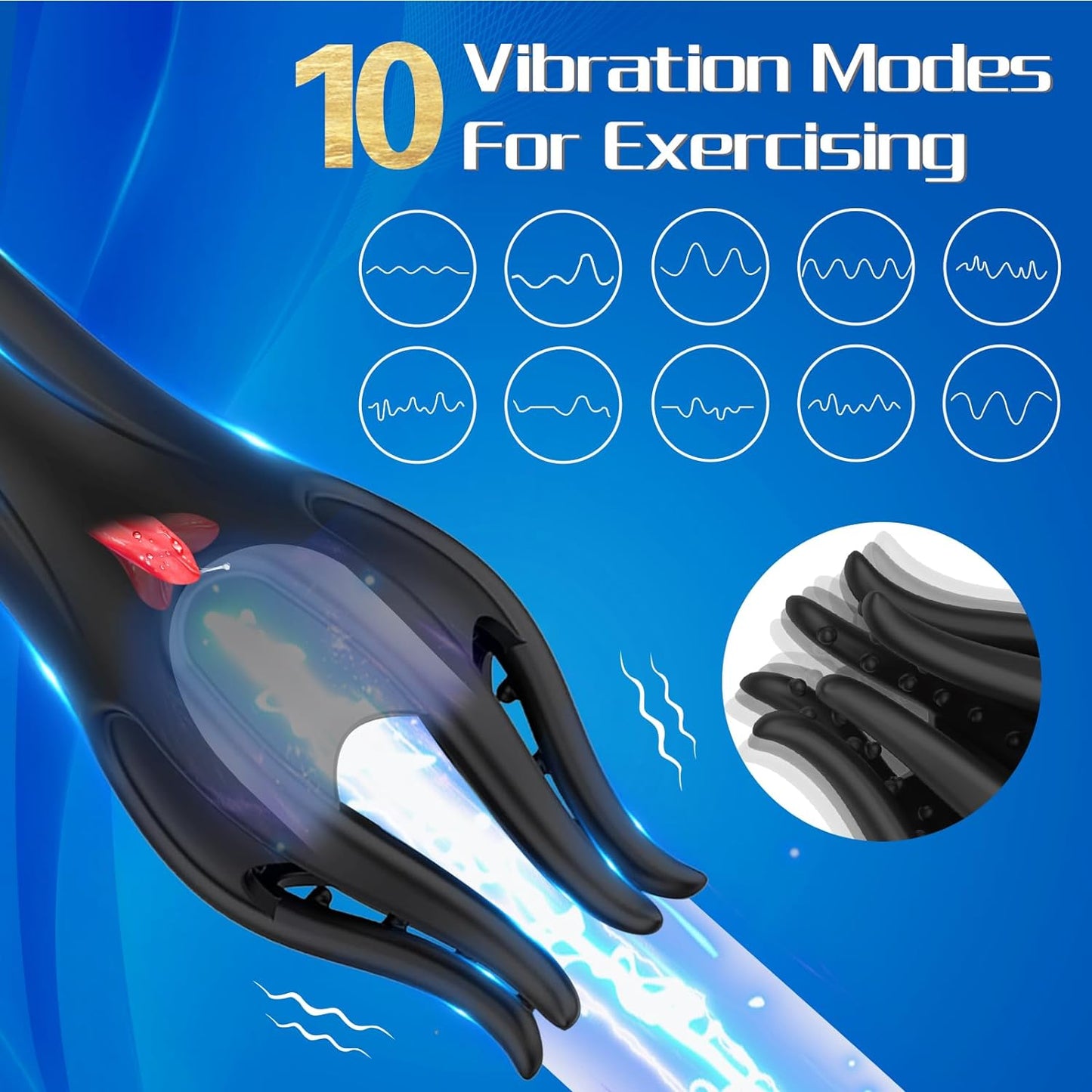 Masturbateur masculin de massage de pénis 3 en 1 avec 10 modes de vibration et 5 langues de léchage