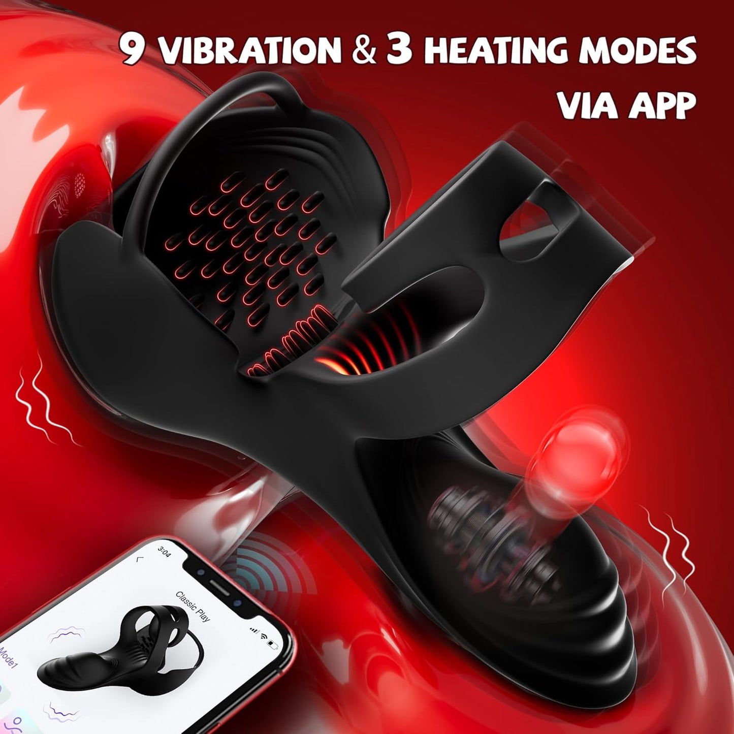 360° Testicle Penis Trainer Cock Ring Glans Stimulator with 9 Vibrating & Heating