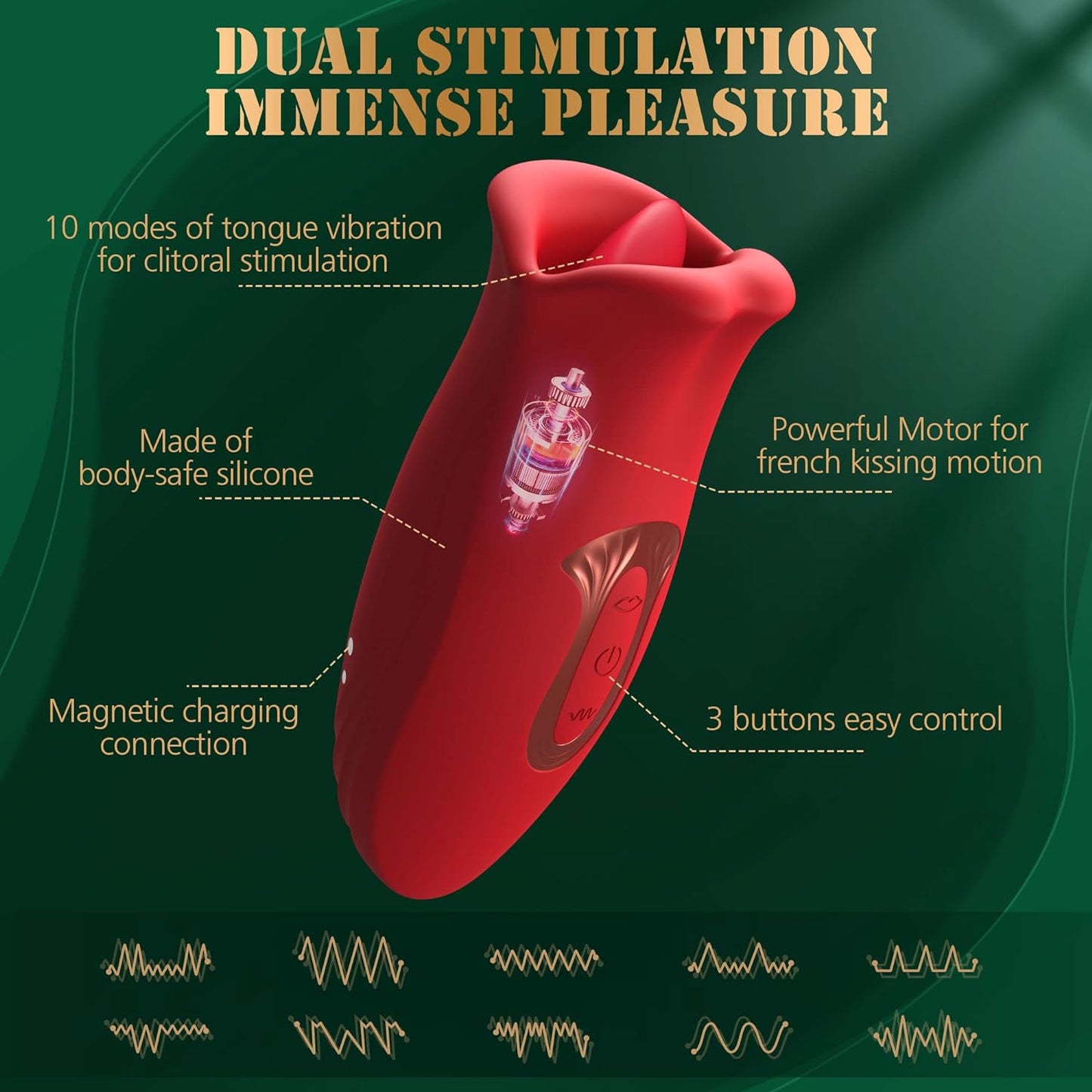 Vibromasseur électrique féminin 2 en 1 avec 10 modes de vibration et 10 modes French Kissing