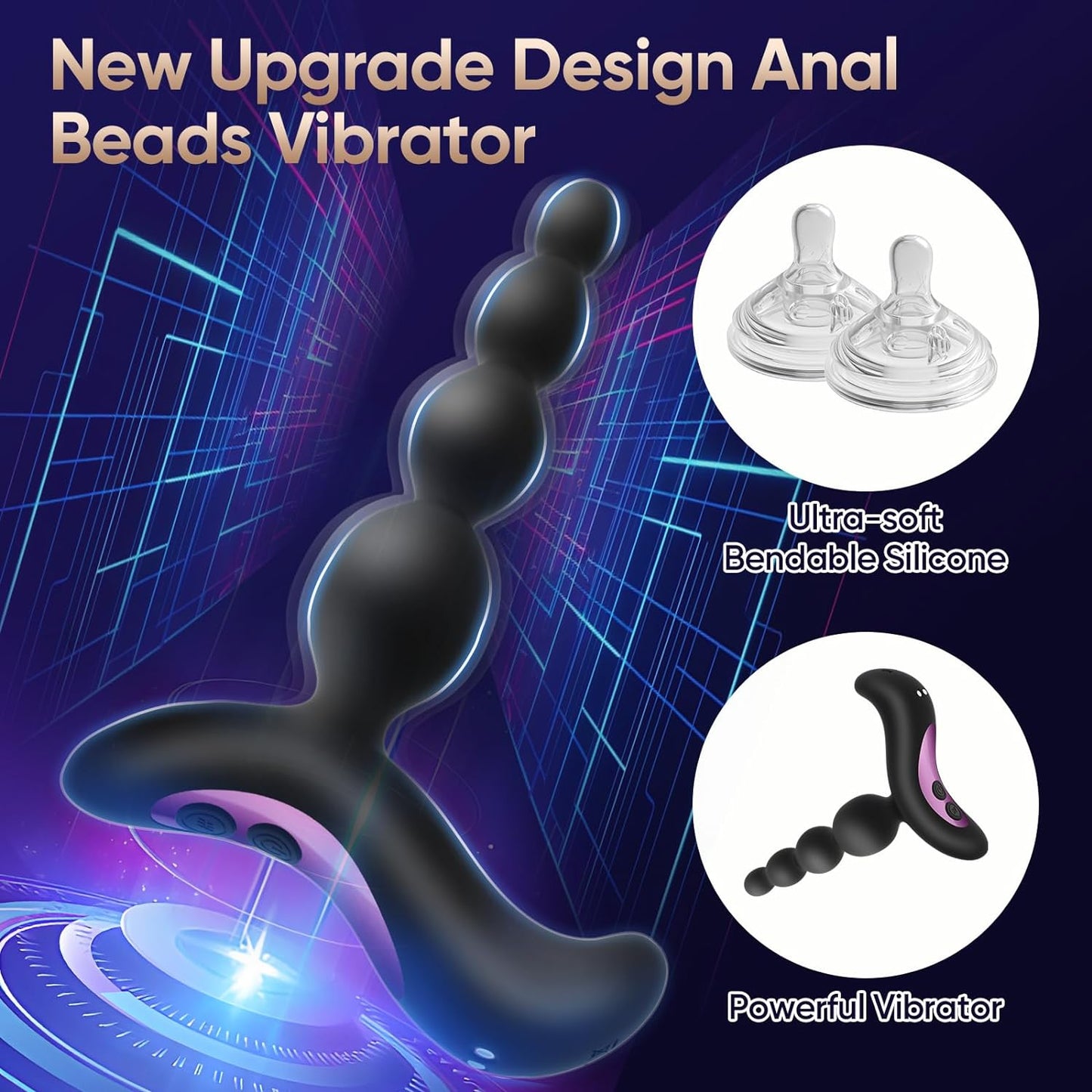 Anal Beads Butt Plug Prostate Massager with 10 Powerful Vibration Modes