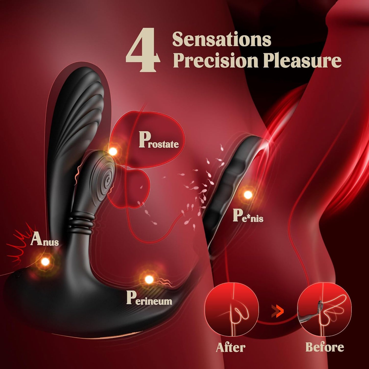 Anal Vibrator Prostate Massager Cock Ring with 10 Kneading Modes & 10 Vibrating Modes