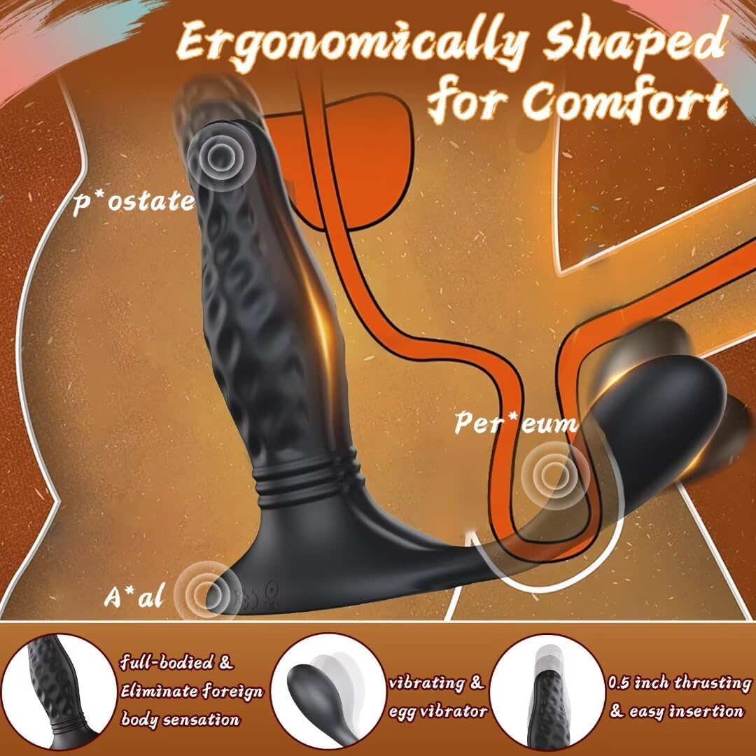 Anal Plug Prostate Massager Butt Plug with 12 Vibration & 3 Thrusting Modes