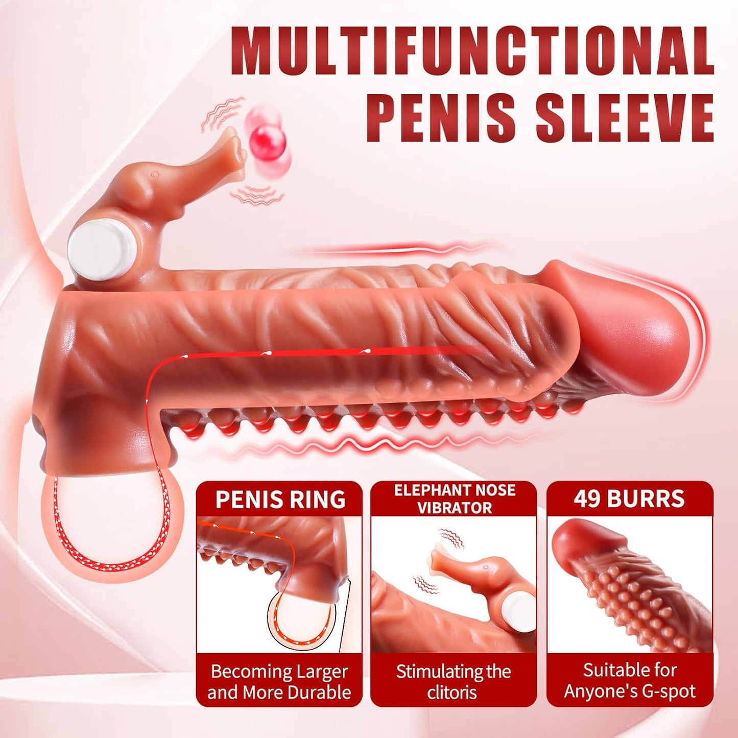 5 IN 1 Elephant Trunk Penis Sleeve Cock Sleeve with 10 Vibrating & Licking Modes