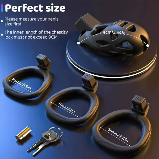 Chastity Cage Device Penis Exerciser with 3 Sizes Rings and Invisible Lock